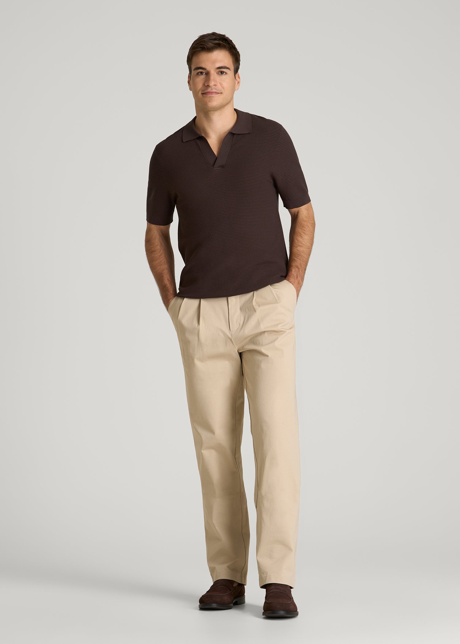 American Tall Discount | Braided Knit Sweater Polo for Tall Men in Espresso