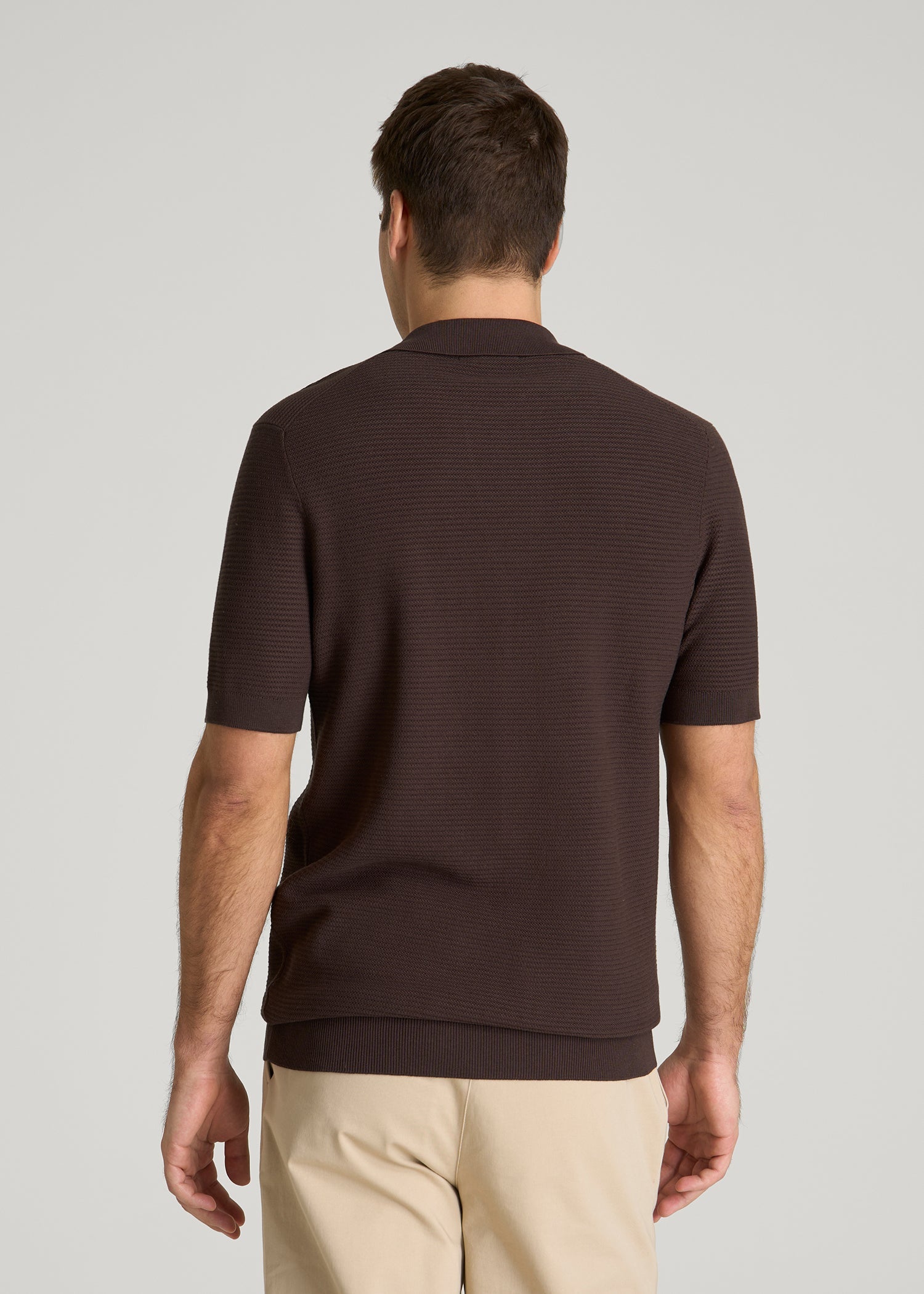 American Tall Discount | Braided Knit Sweater Polo for Tall Men in Espresso