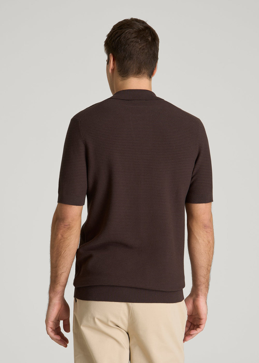American Tall Discount | Braided Knit Sweater Polo for Tall Men in Espresso