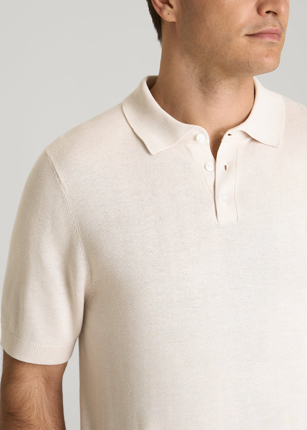 American Tall Online | Linen Blend Knit Polo for Tall Men in White Sand