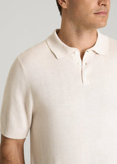 American Tall Online | Linen Blend Knit Polo for Tall Men in White Sand