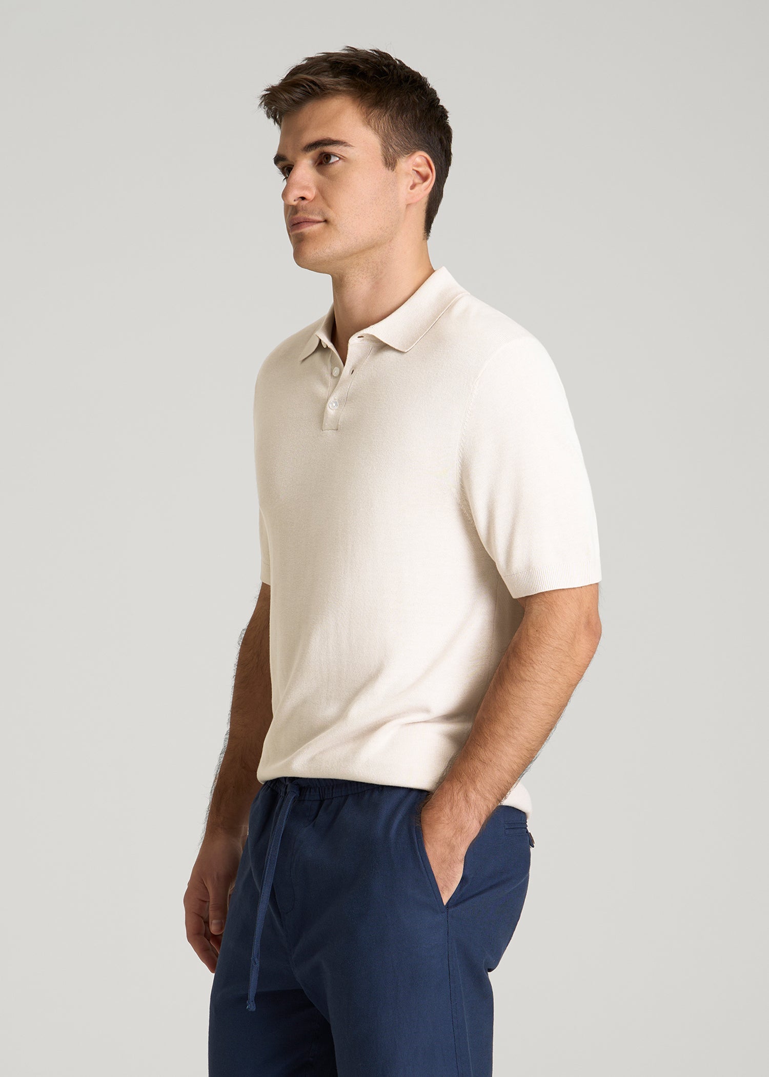 American Tall Online | Linen Blend Knit Polo for Tall Men in White Sand