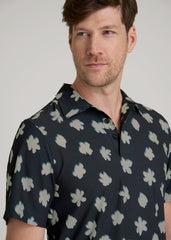 American Tall Sale | Coastal Perforated Polo Shirt for Tall Men in Navy and Bone Floral