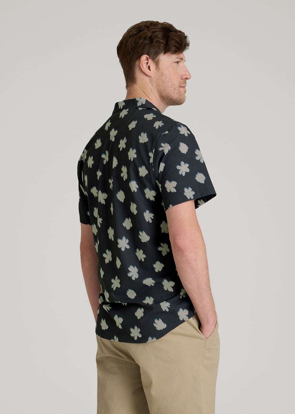American Tall Sale | Coastal Perforated Polo Shirt for Tall Men in Navy and Bone Floral