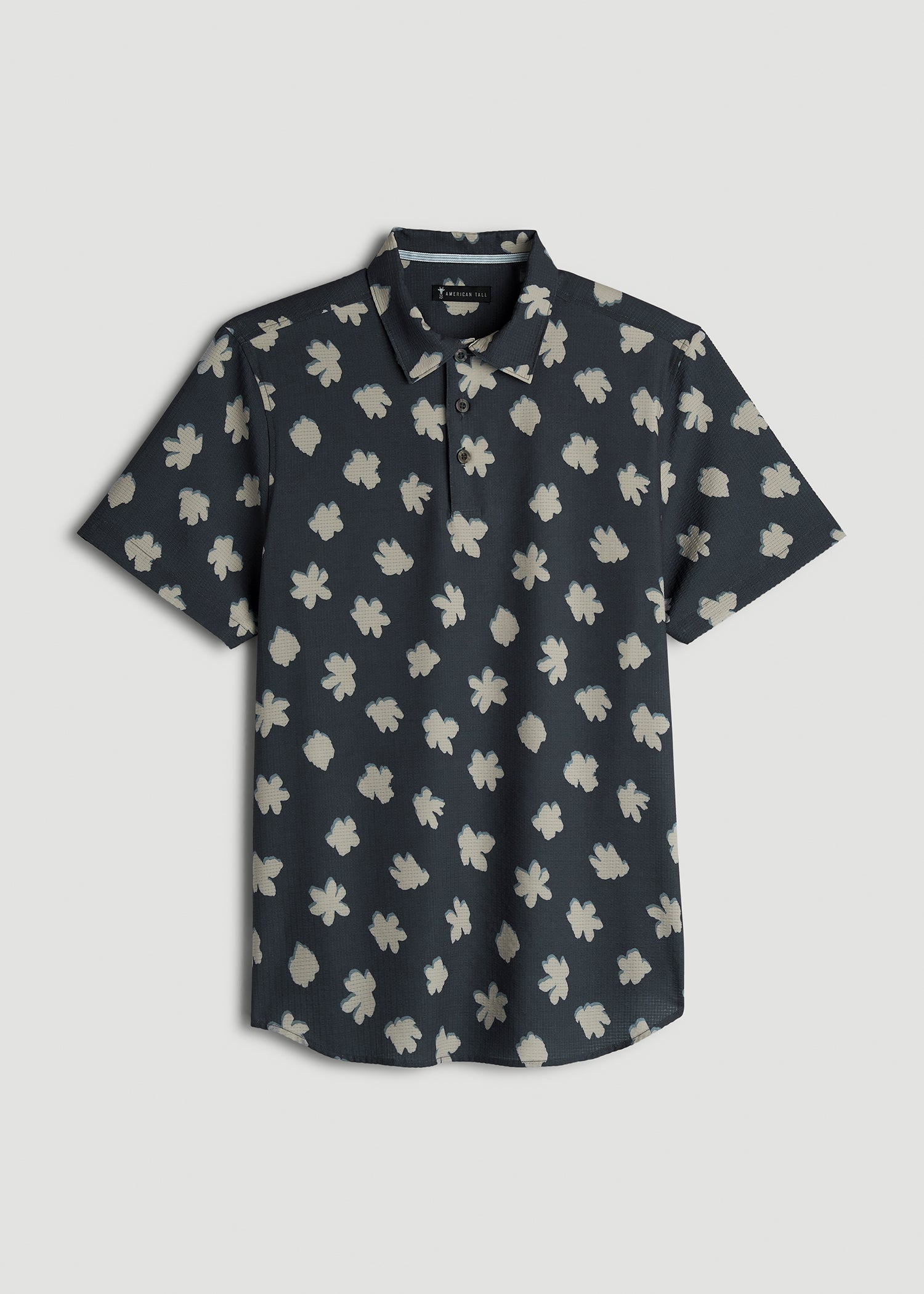 American Tall Sale | Coastal Perforated Polo Shirt for Tall Men in Navy and Bone Floral