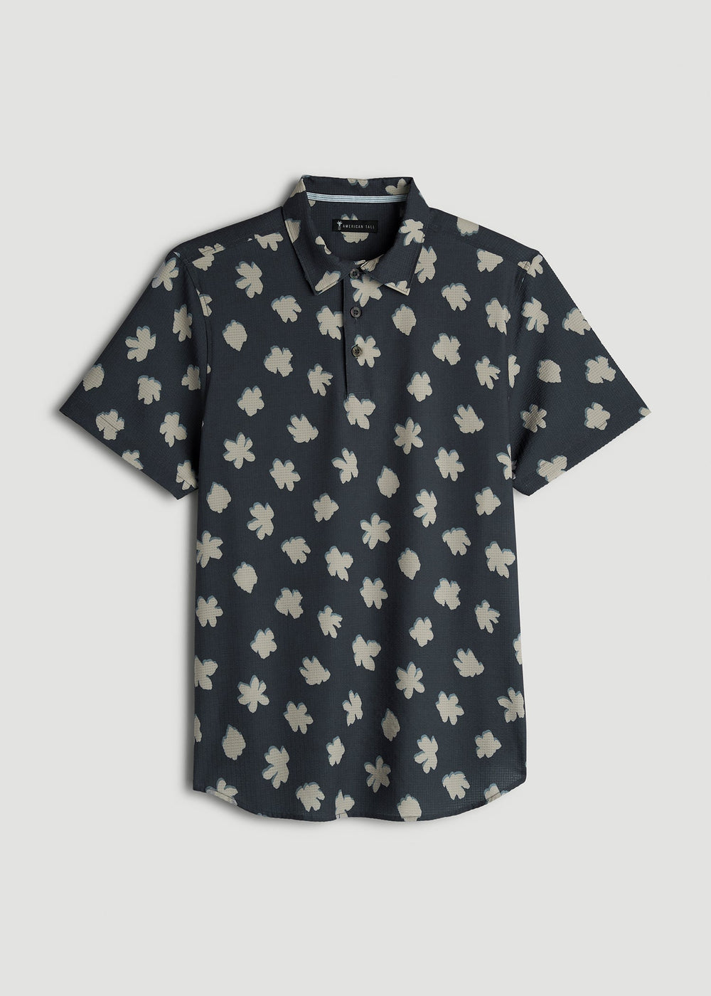 American Tall Sale | Coastal Perforated Polo Shirt for Tall Men in Navy and Bone Floral