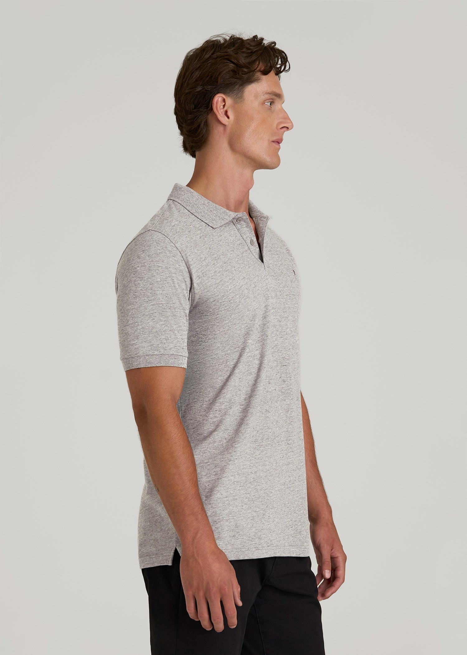American Tall Outlet | Classic Polo with Embroidered Logo for Tall Men in Heathered Grey
