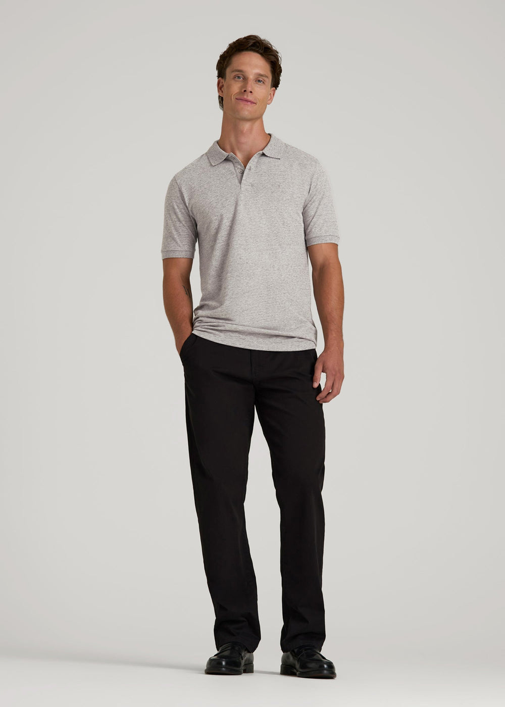 American Tall Outlet | Classic Polo with Embroidered Logo for Tall Men in Heathered Grey