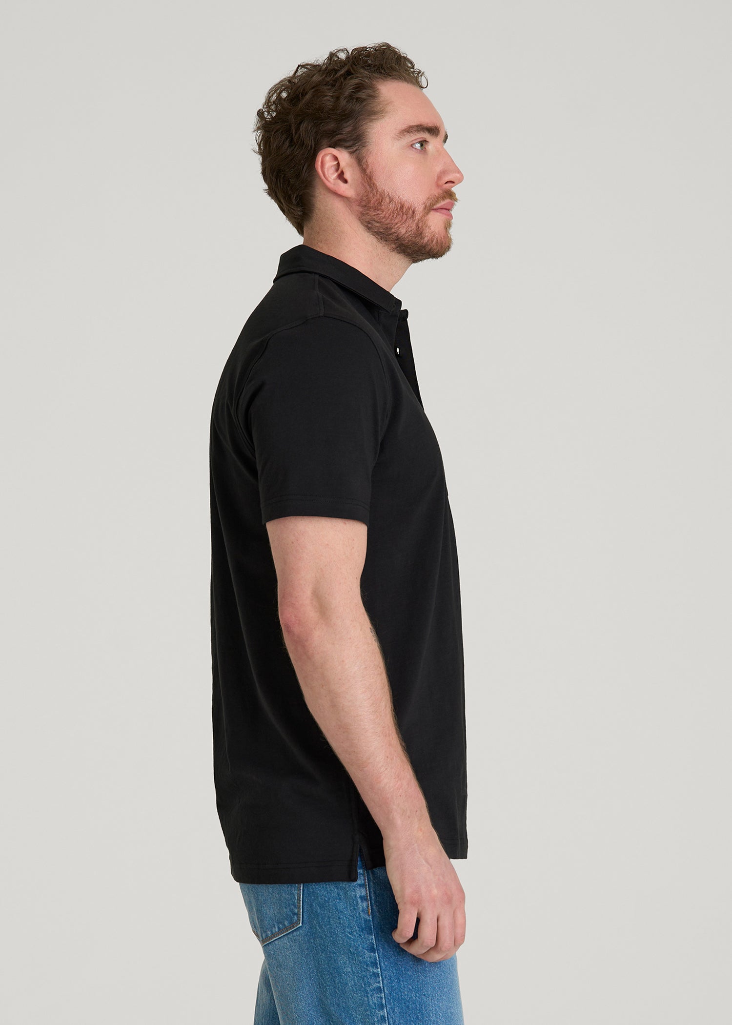 American Tall Discount | Slub Knit Polo with Pocket for Tall Men in Black