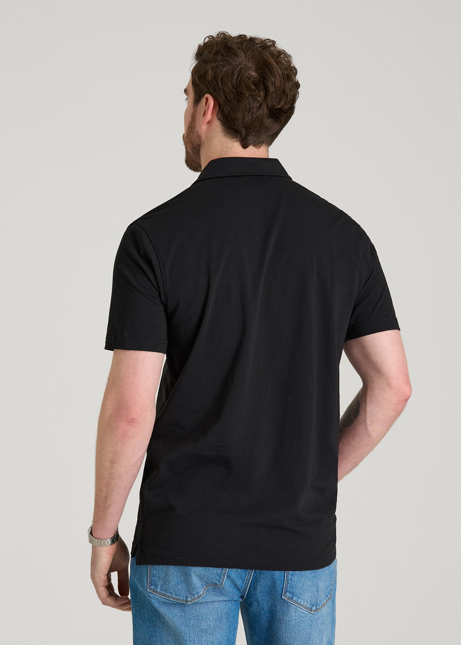 American Tall Discount | Slub Knit Polo with Pocket for Tall Men in Black
