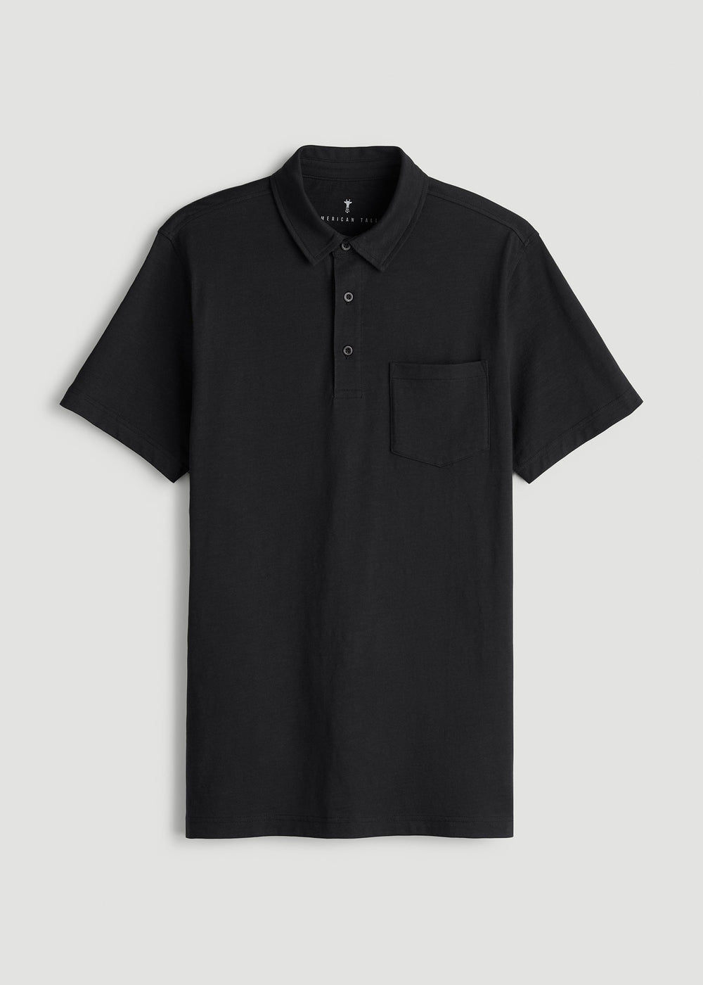American Tall Discount | Slub Knit Polo with Pocket for Tall Men in Black