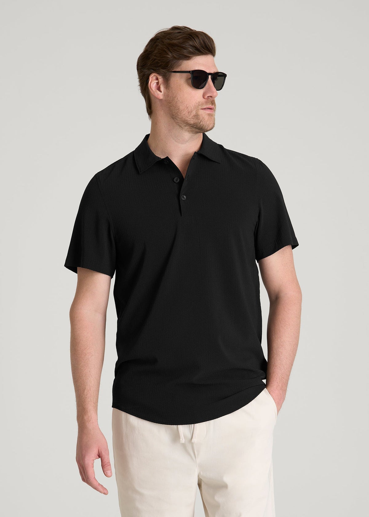 American Tall Online | Coastal Perforated Polo for Tall Men in Black