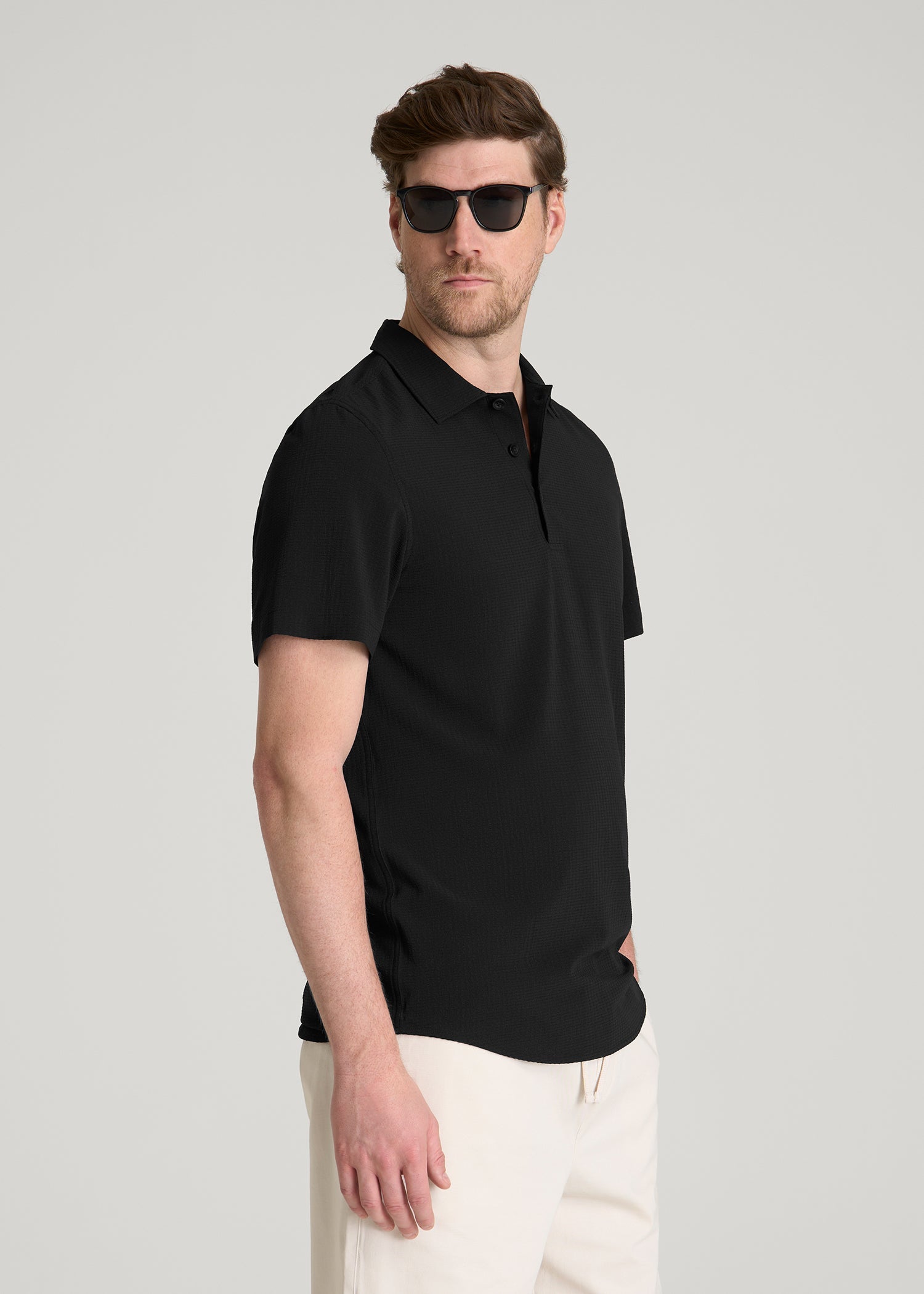 American Tall Online | Coastal Perforated Polo for Tall Men in Black