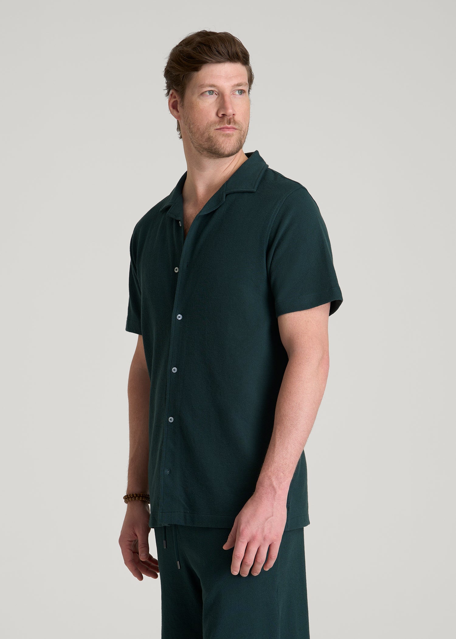 American Tall Sale | Terry Cotton Polo Cardigan for Tall Men in Emerald