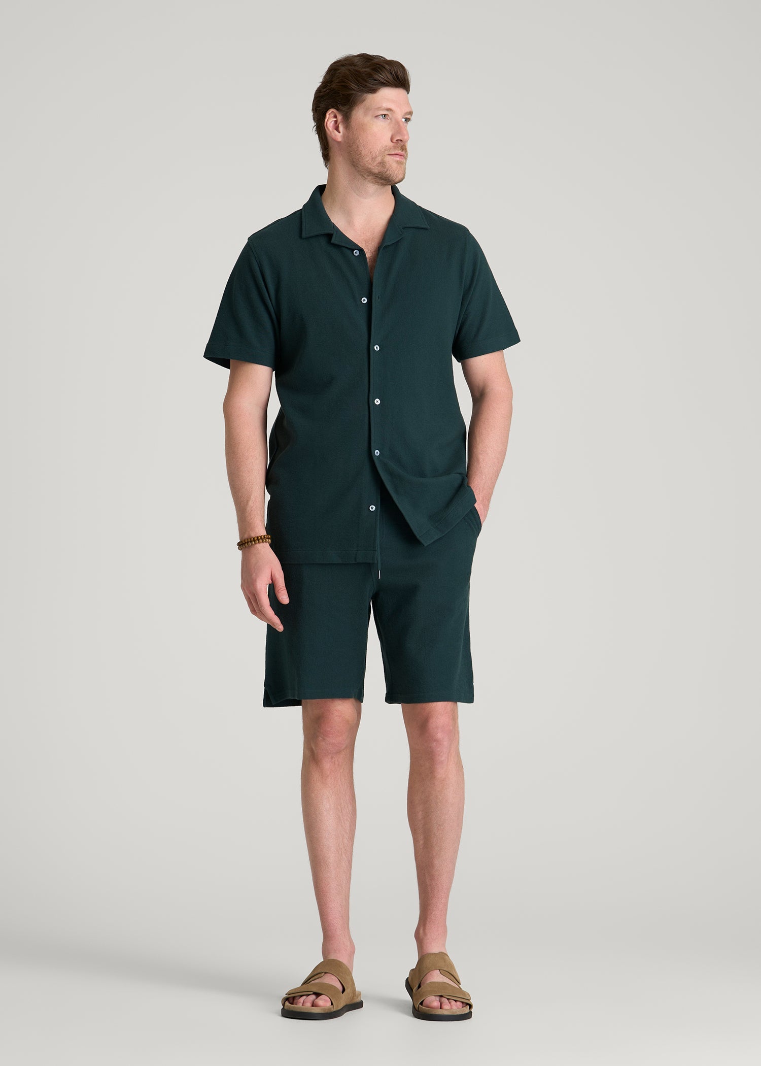 American Tall Sale | Terry Cotton Polo Cardigan for Tall Men in Emerald