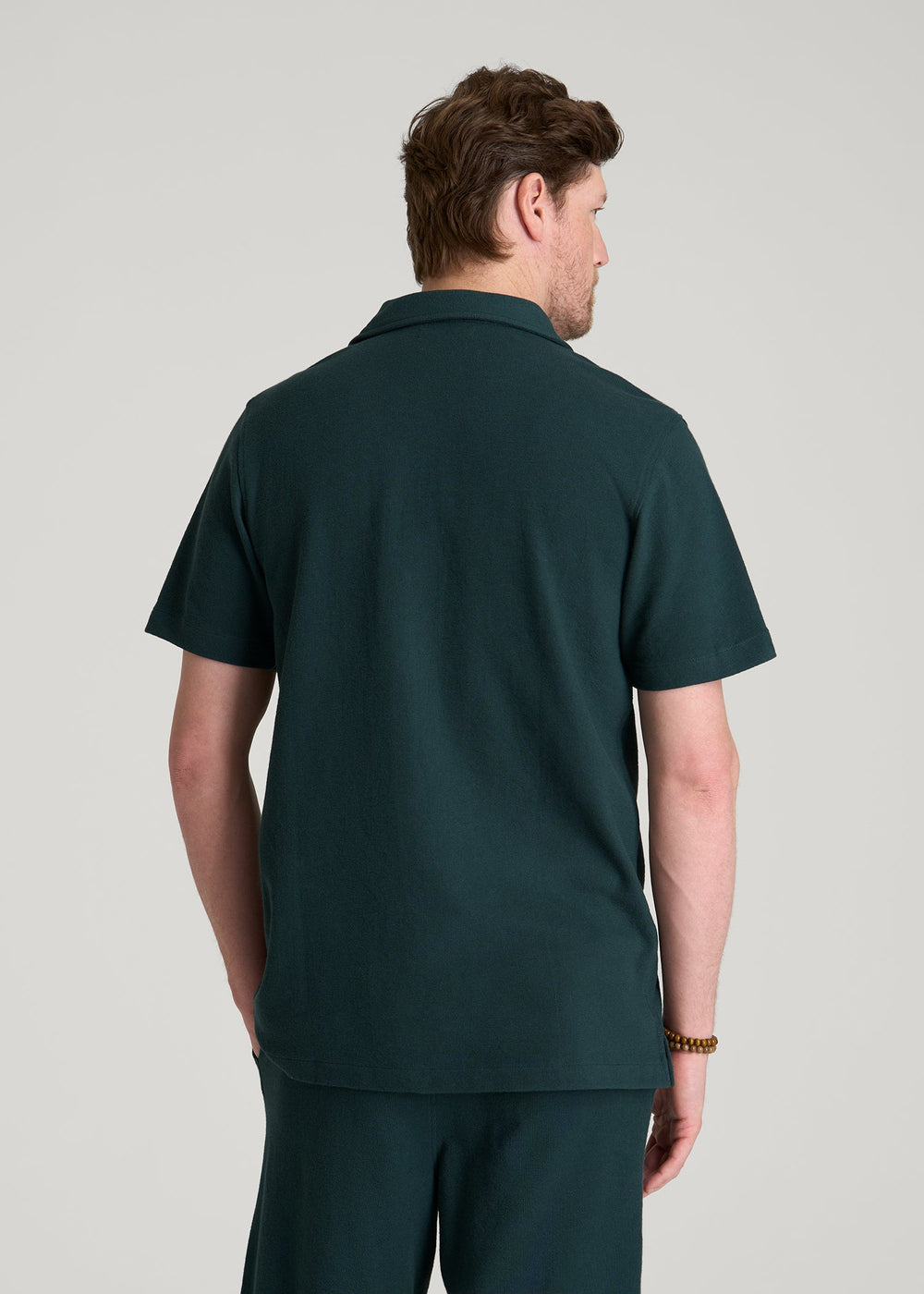 American Tall Sale | Terry Cotton Polo Cardigan for Tall Men in Emerald