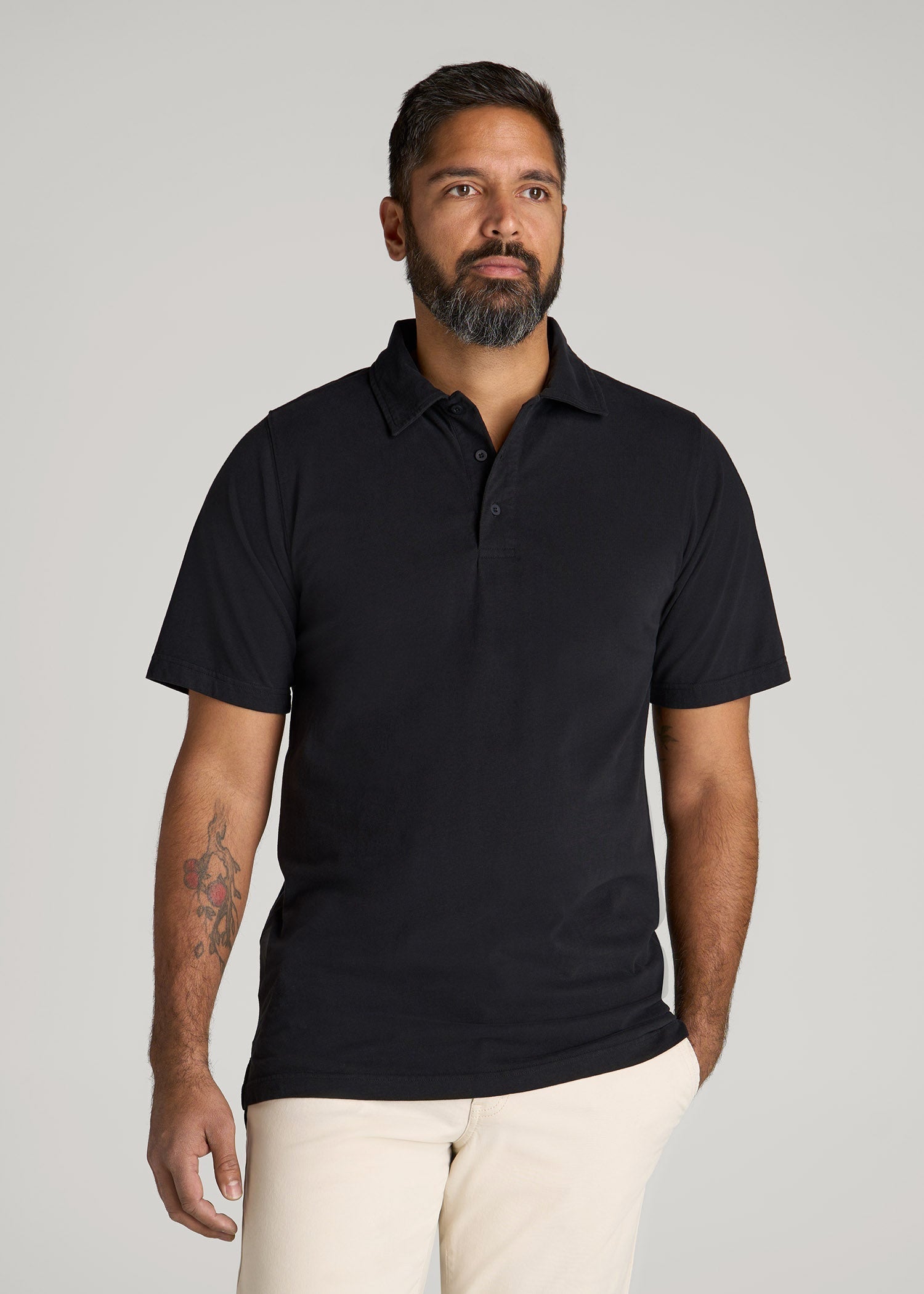 American Tall Outlet | LJ&S Ultra Soft Short Sleeve Cotton Polo for Tall Men in Vintage Black