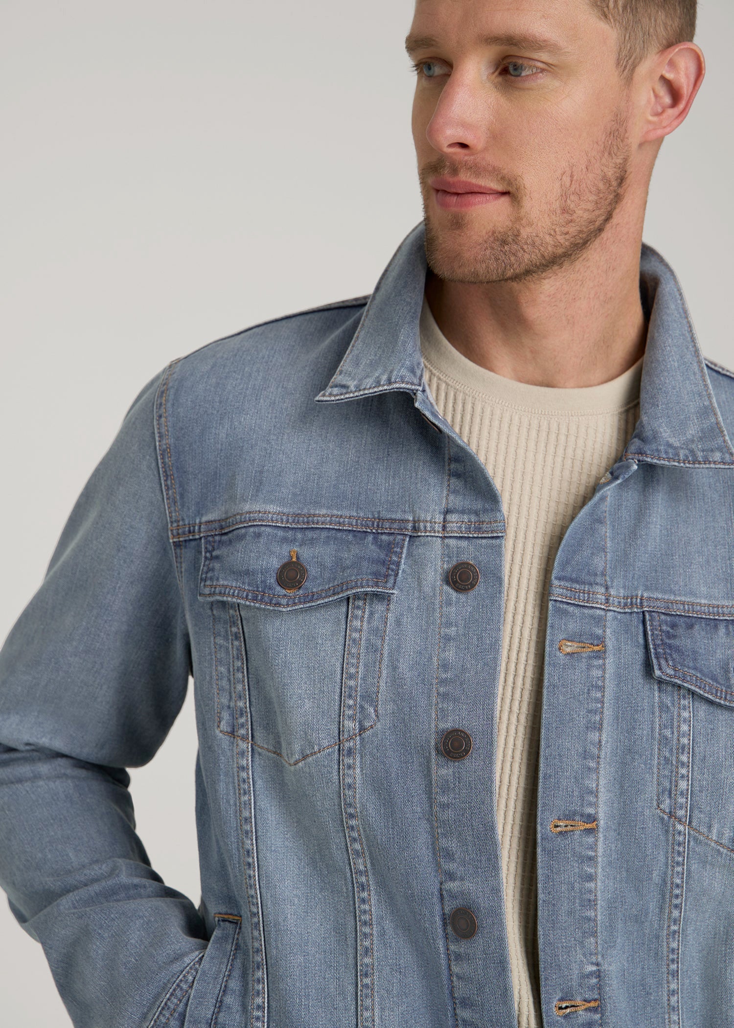 American Tall Discount | LJ&S Denim Jacket for Tall Men in Medium Blue