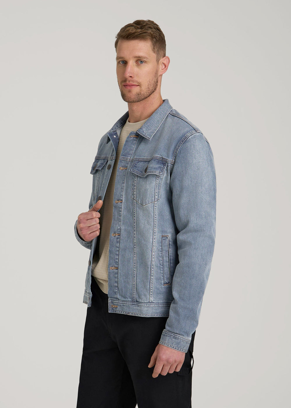 American Tall Discount | LJ&S Denim Jacket for Tall Men in Medium Blue