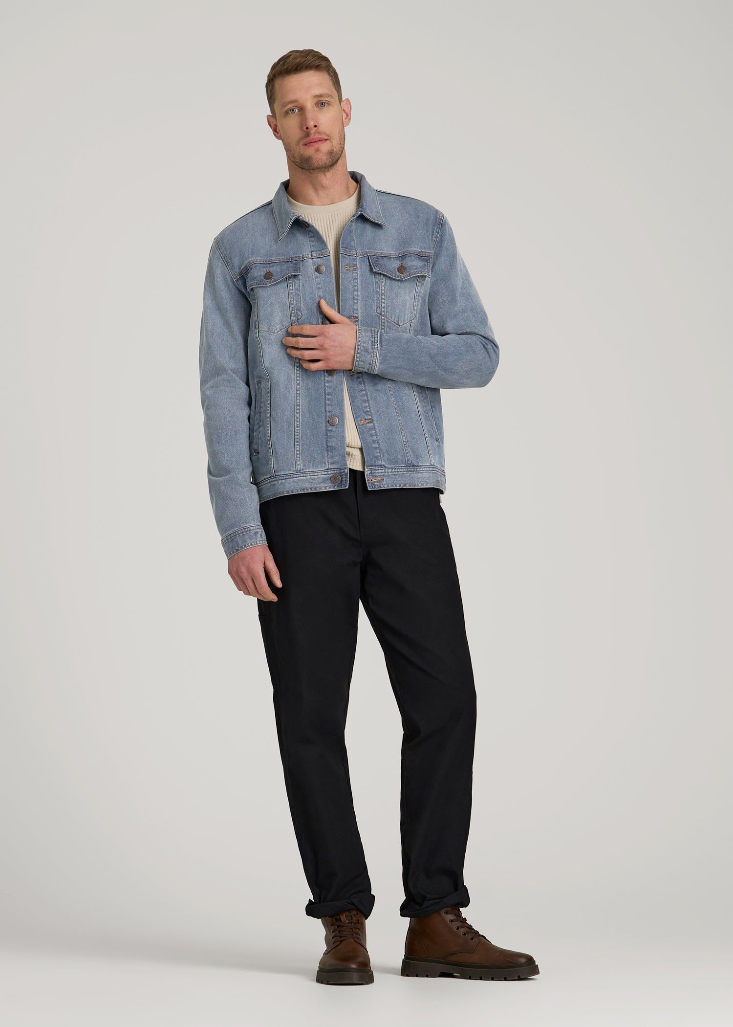 American Tall Discount | LJ&S Denim Jacket for Tall Men in Medium Blue