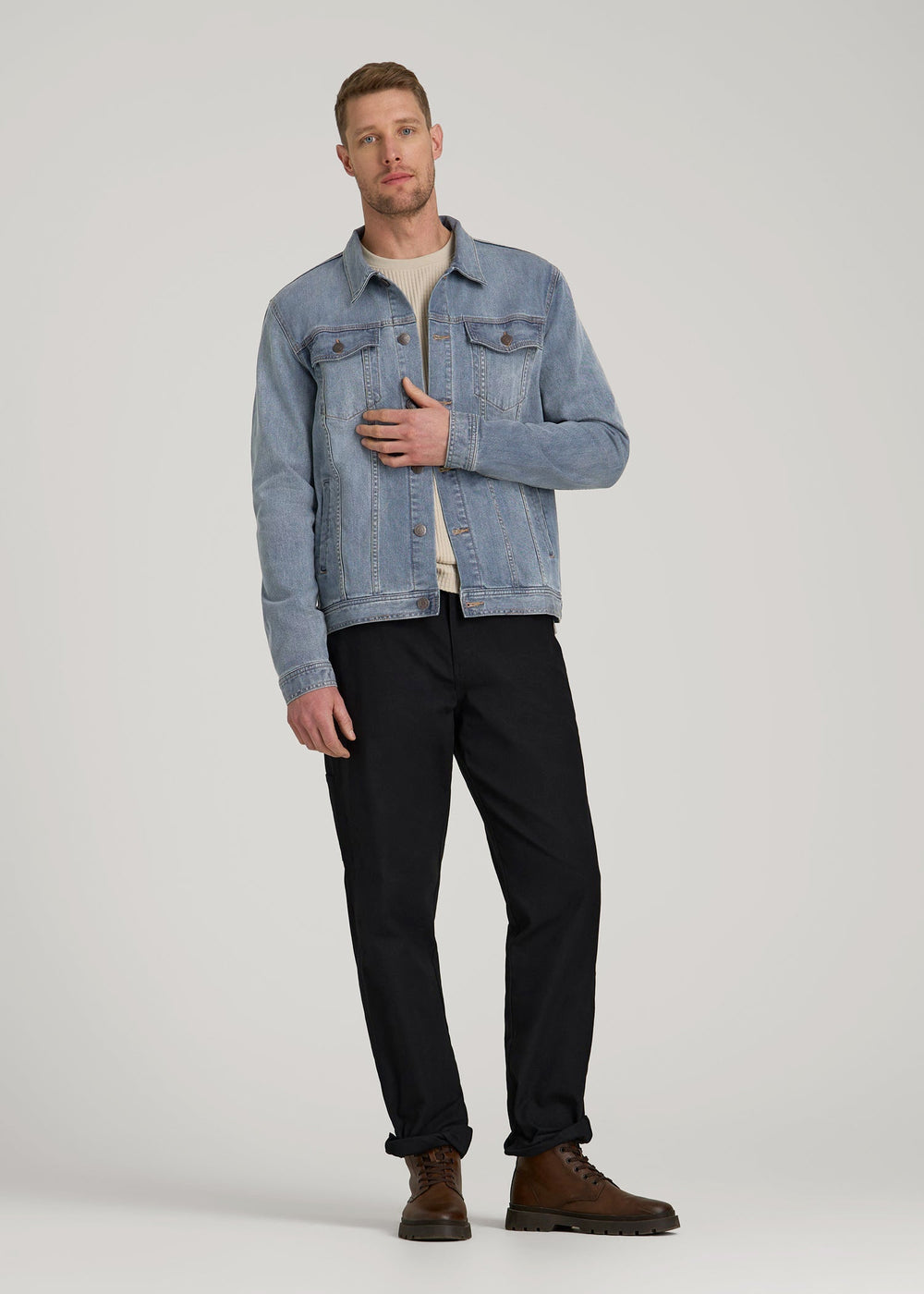 American Tall Discount | LJ&S Denim Jacket for Tall Men in Medium Blue