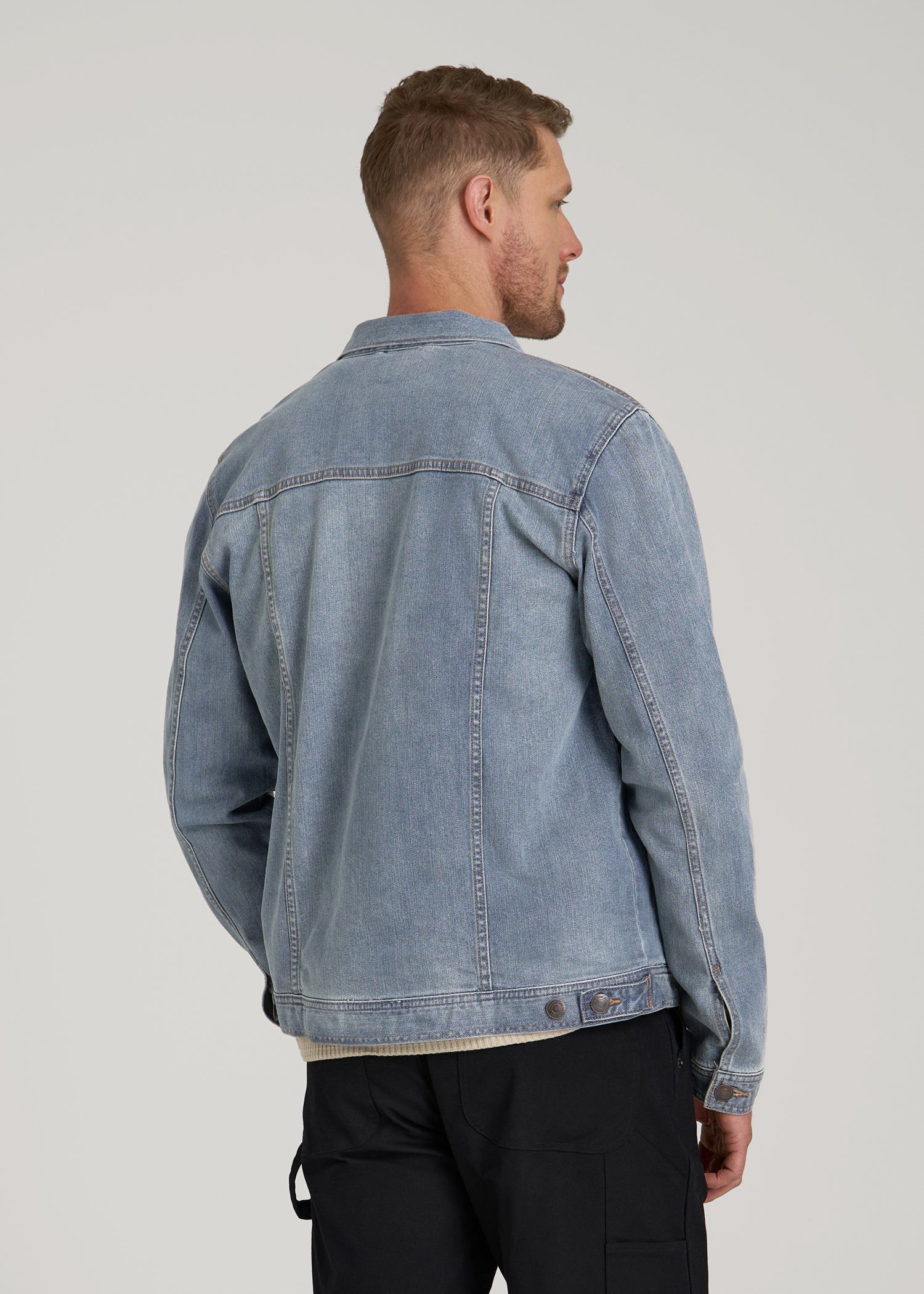 American Tall Discount | LJ&S Denim Jacket for Tall Men in Medium Blue