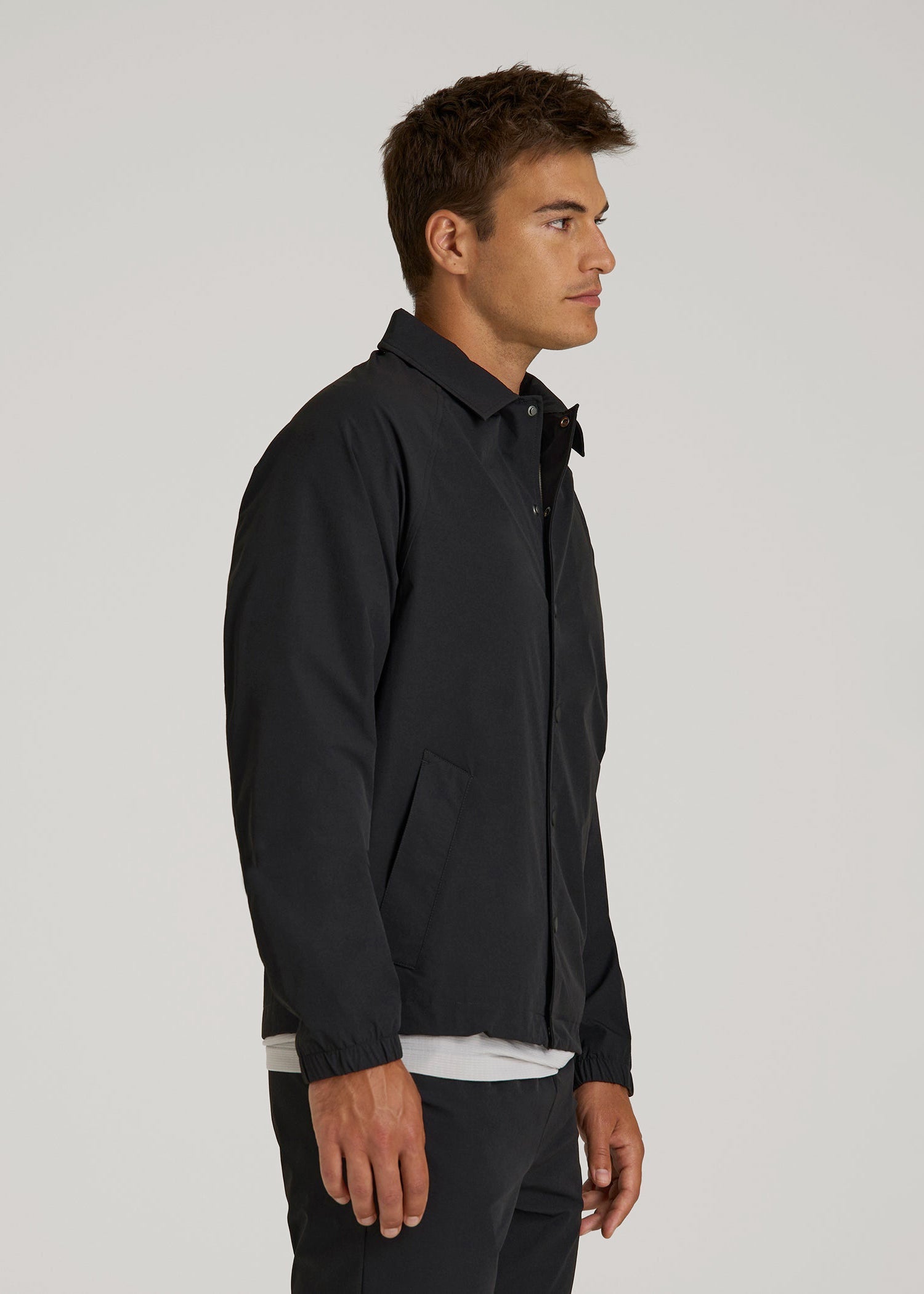 American Tall Outlet | Flex Nylon Collared Jacket for Tall Men in Black