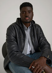 American Tall Online Shop | Genuine Leather Hooded Bomber for Tall Men in Black