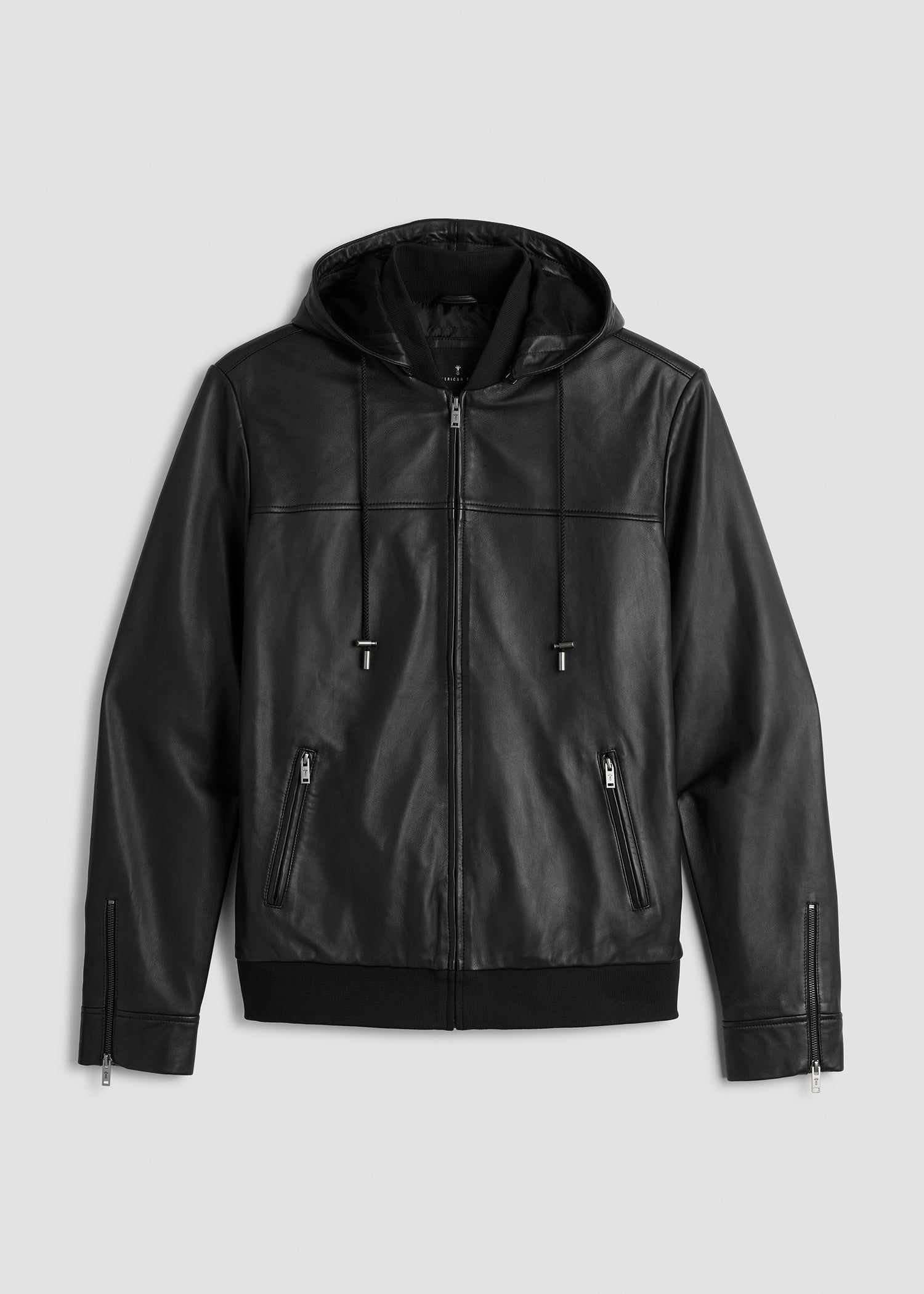 American Tall Online Shop | Genuine Leather Hooded Bomber for Tall Men in Black