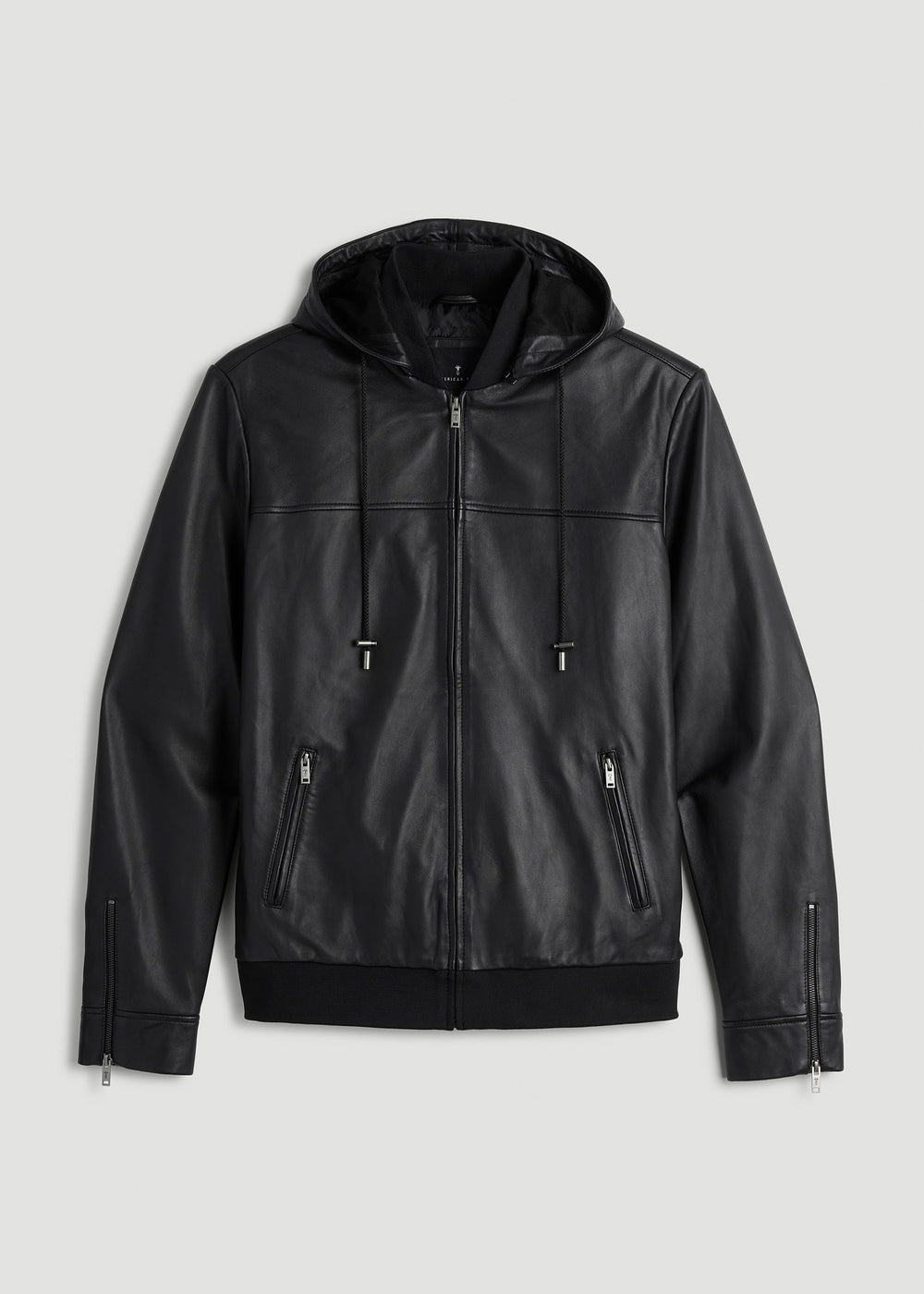 American Tall Online Shop | Genuine Leather Hooded Bomber for Tall Men in Black