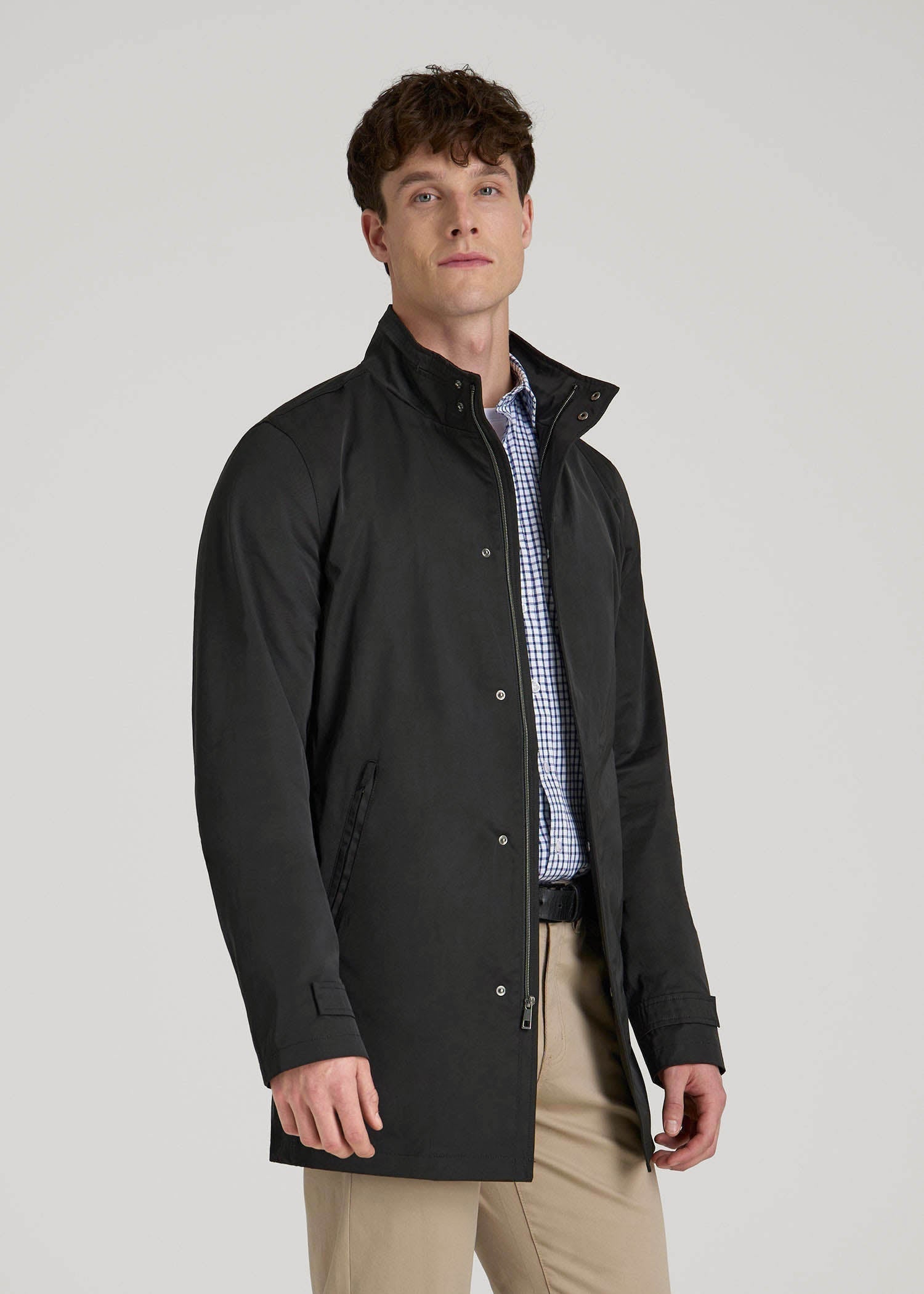 American Tall Sale | Zip Trench Coat for Tall Men in Black
