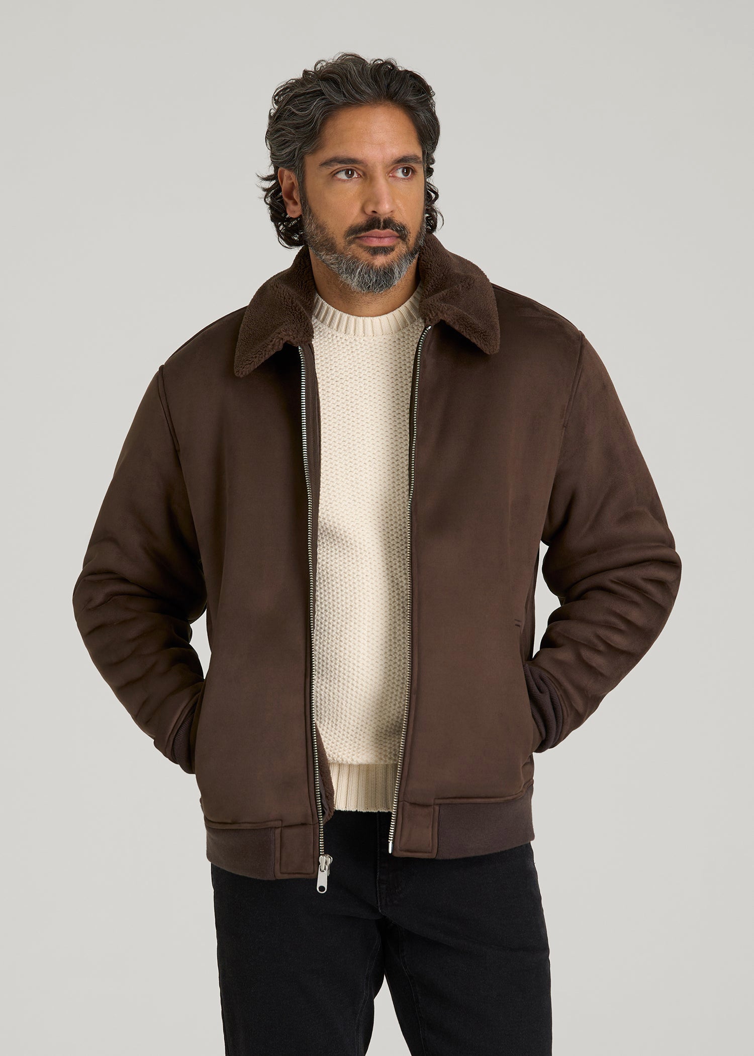 American Tall For Sale | Sherpa Bomber Jacket for Tall Men in Bison Brown