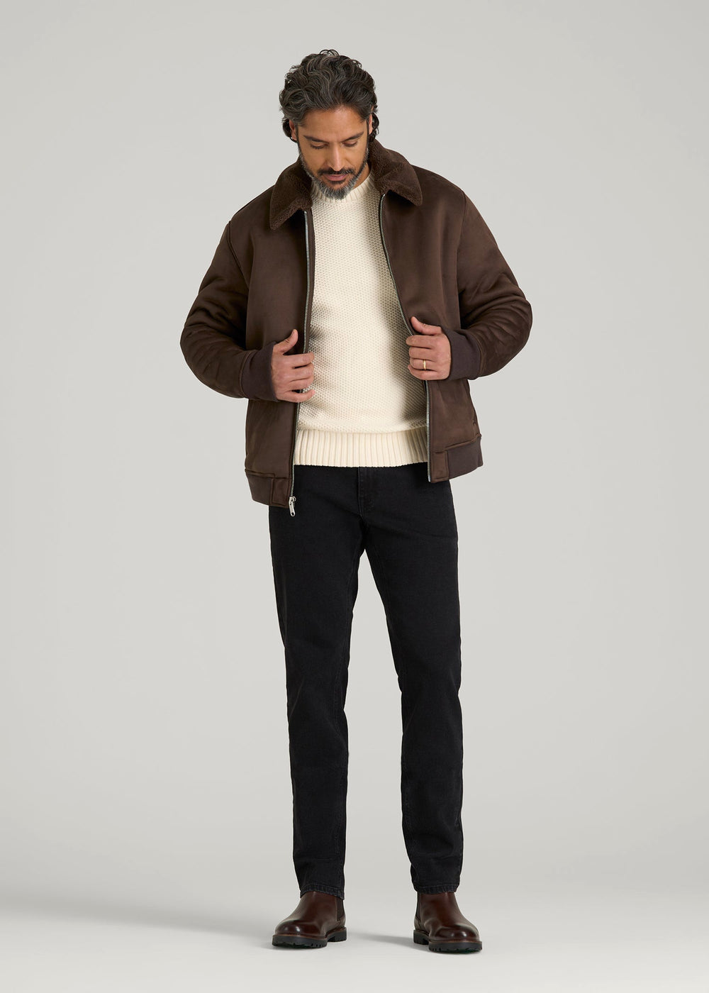 American Tall For Sale | Sherpa Bomber Jacket for Tall Men in Bison Brown
