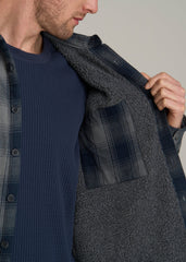 American Tall Online Shop | LJ&S Sherpa-Lined Shirt Jacket for Tall Men in Midnight Navy & Medium Grey Plaid