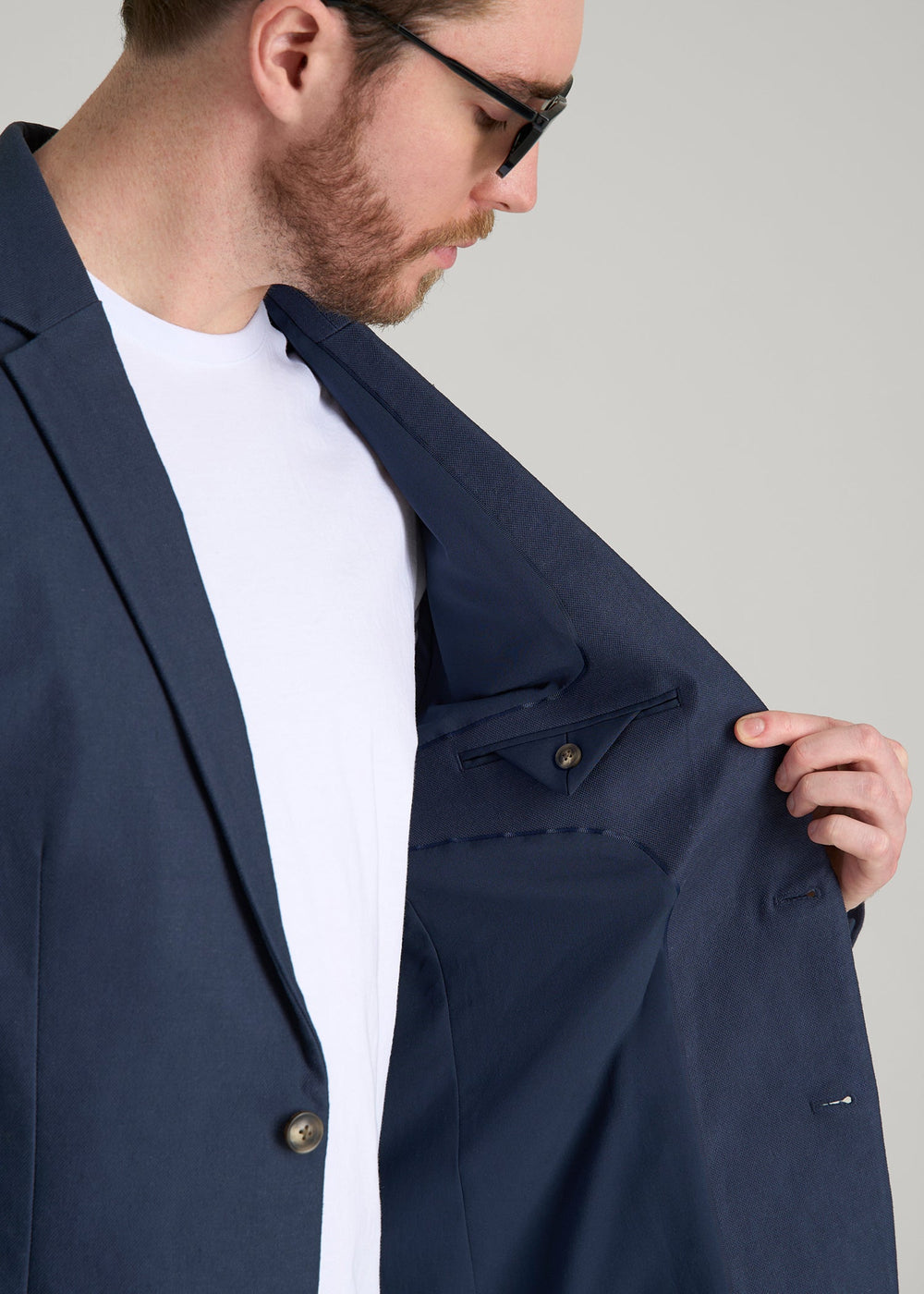 American Tall Online | Stretch Cotton Linen Blend Blazer for Tall Men in Navy Blue