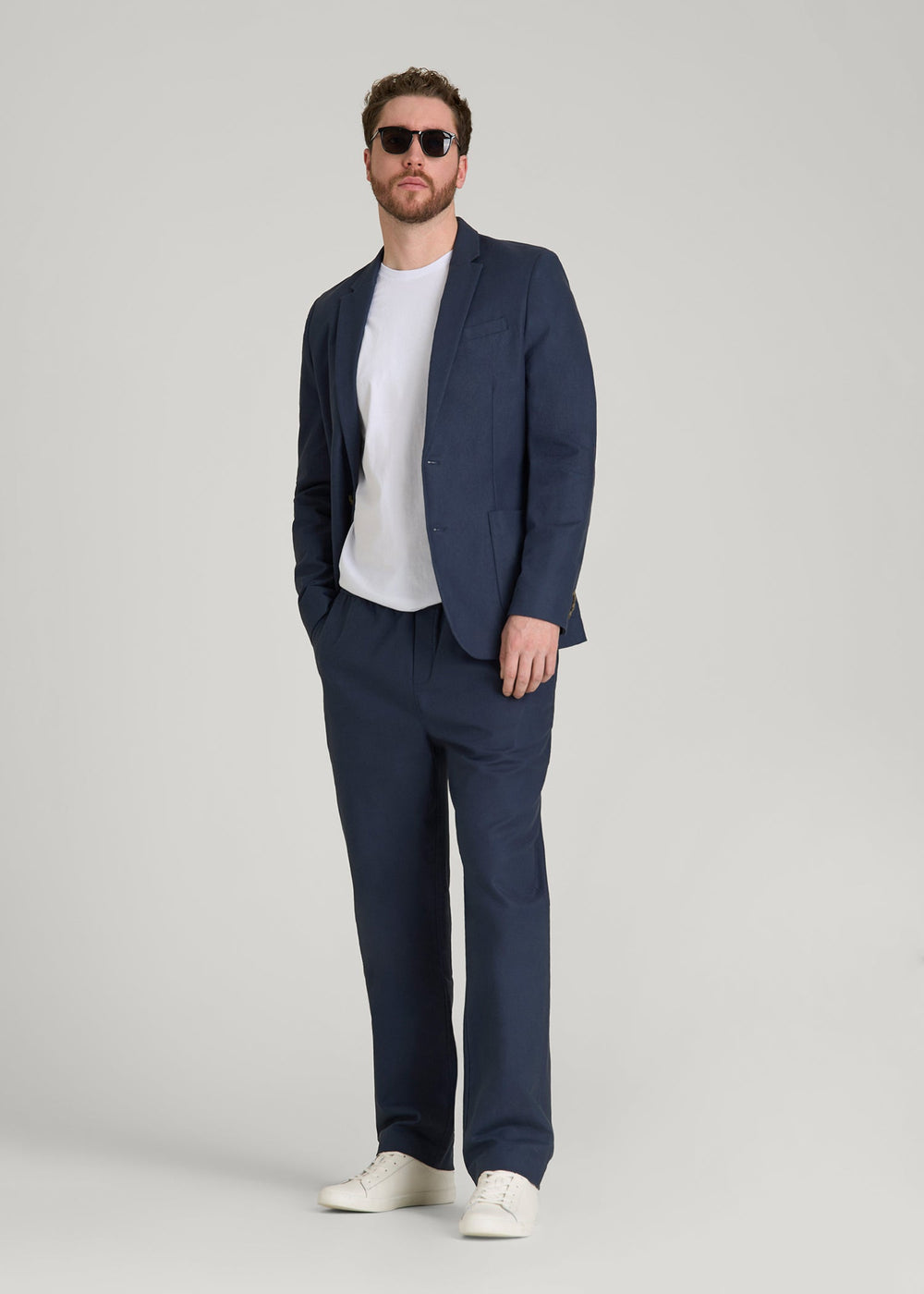 American Tall Online | Stretch Cotton Linen Blend Blazer for Tall Men in Navy Blue