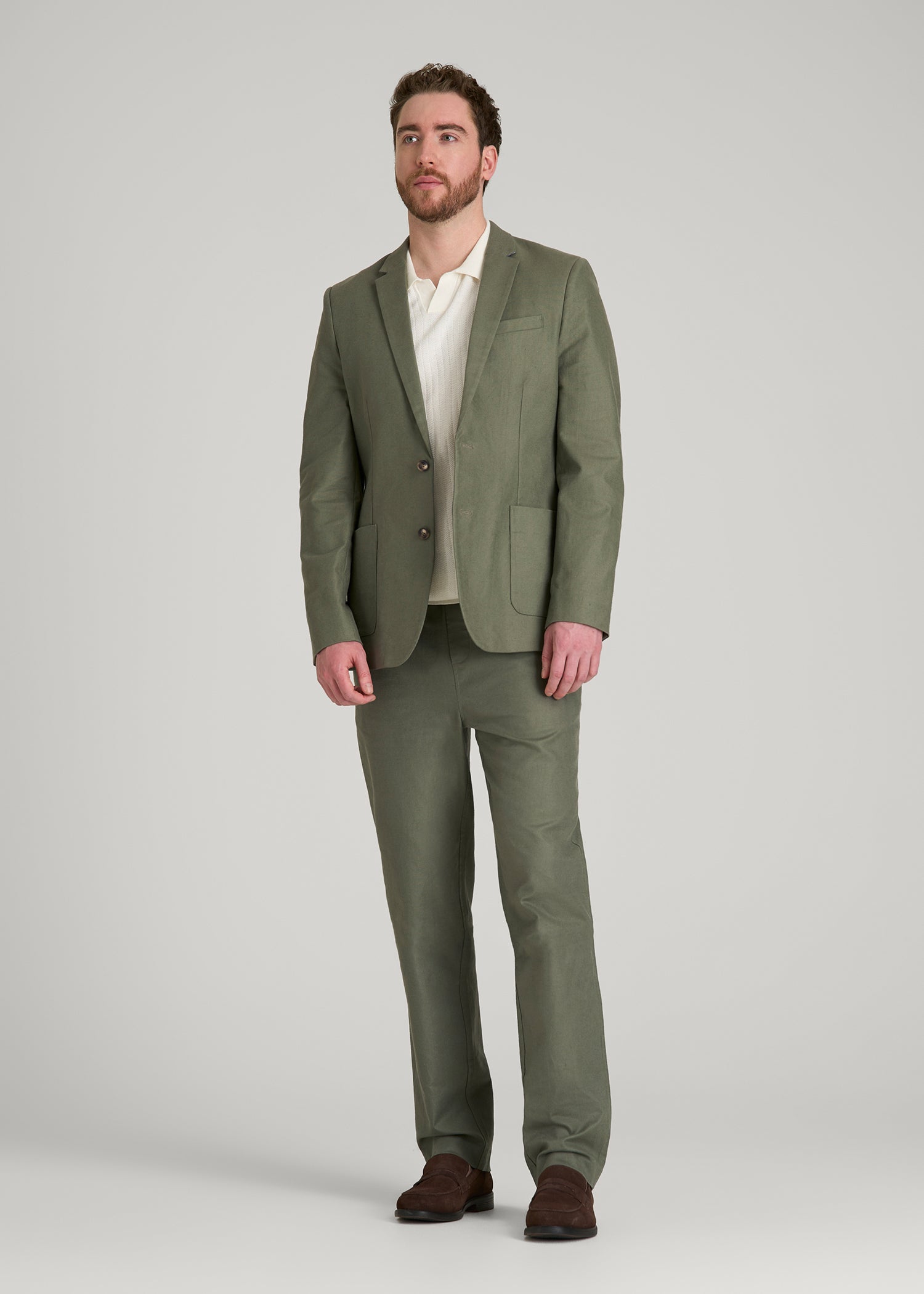 American Tall For Sale | Stretch Cotton Linen Blend Blazer for Tall Men in Olive