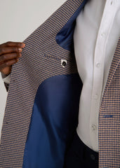 American Tall Outlet | Core Blazer for Tall Men in Brown and Blue Mini Houndstooth