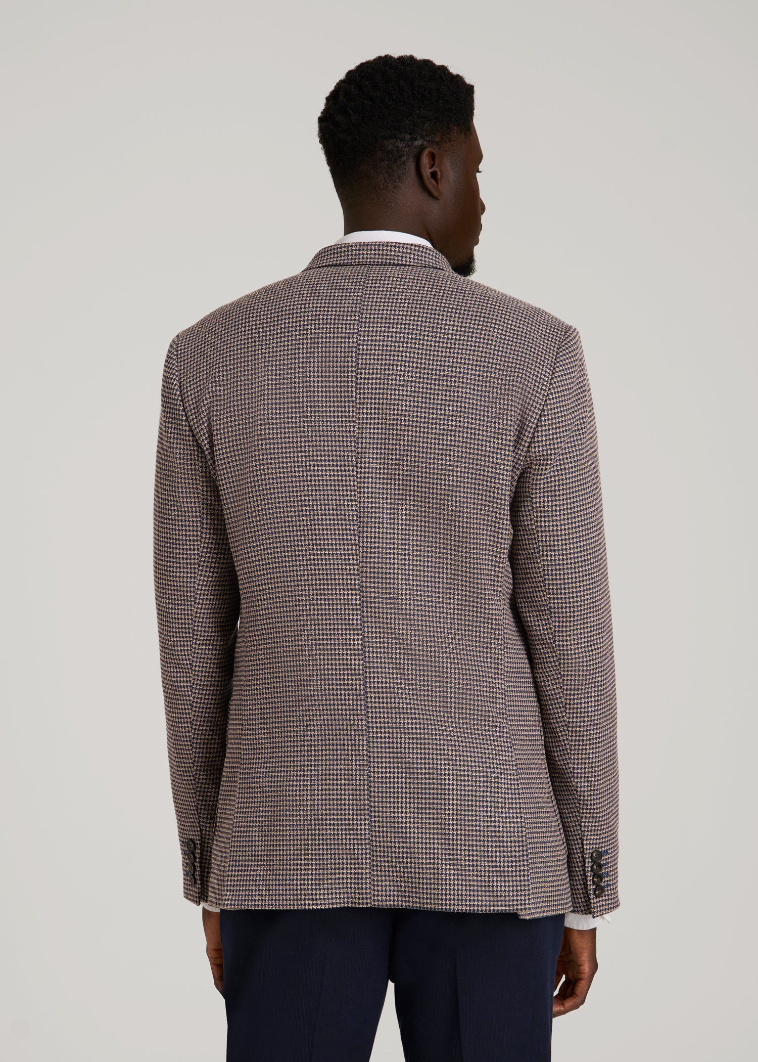 American Tall Outlet | Core Blazer for Tall Men in Brown and Blue Mini Houndstooth