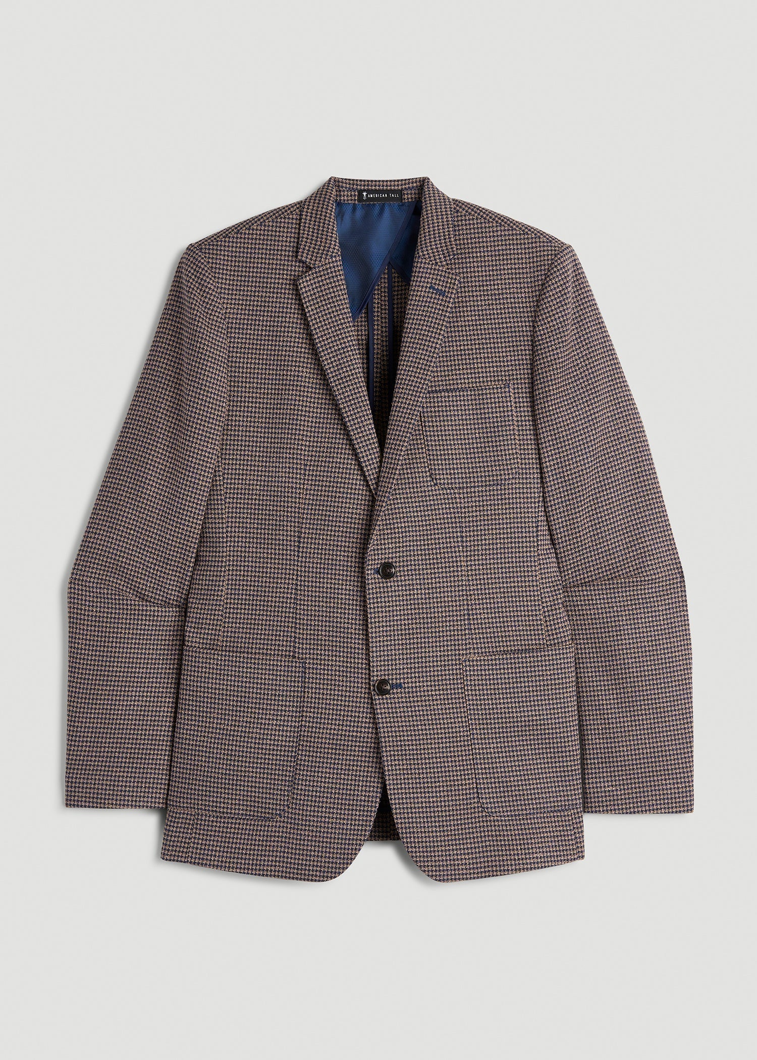 American Tall Outlet | Core Blazer for Tall Men in Brown and Blue Mini Houndstooth