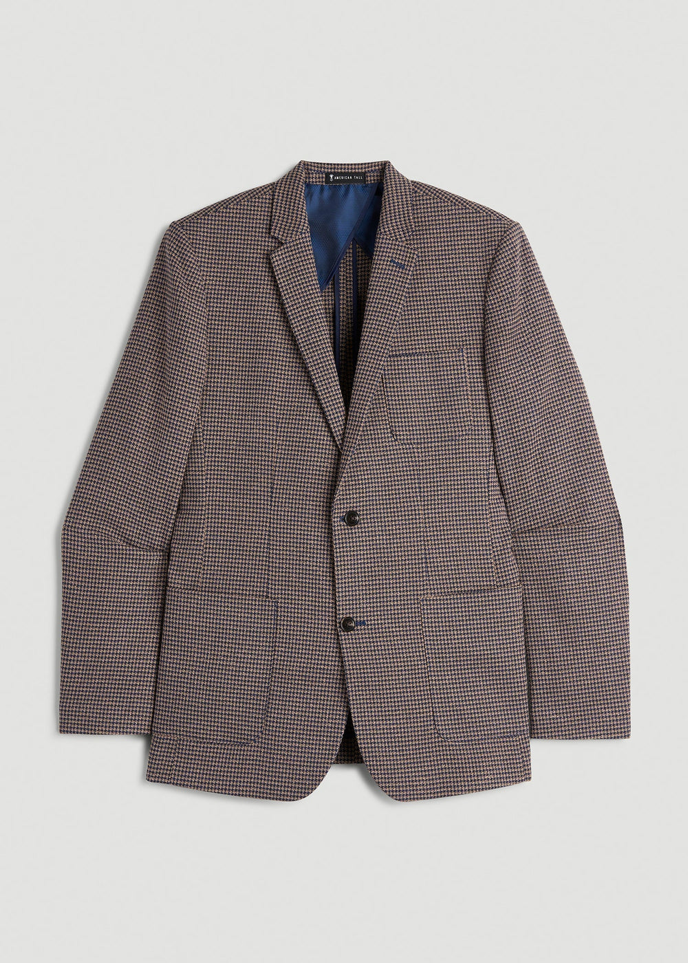 American Tall Outlet | Core Blazer for Tall Men in Brown and Blue Mini Houndstooth