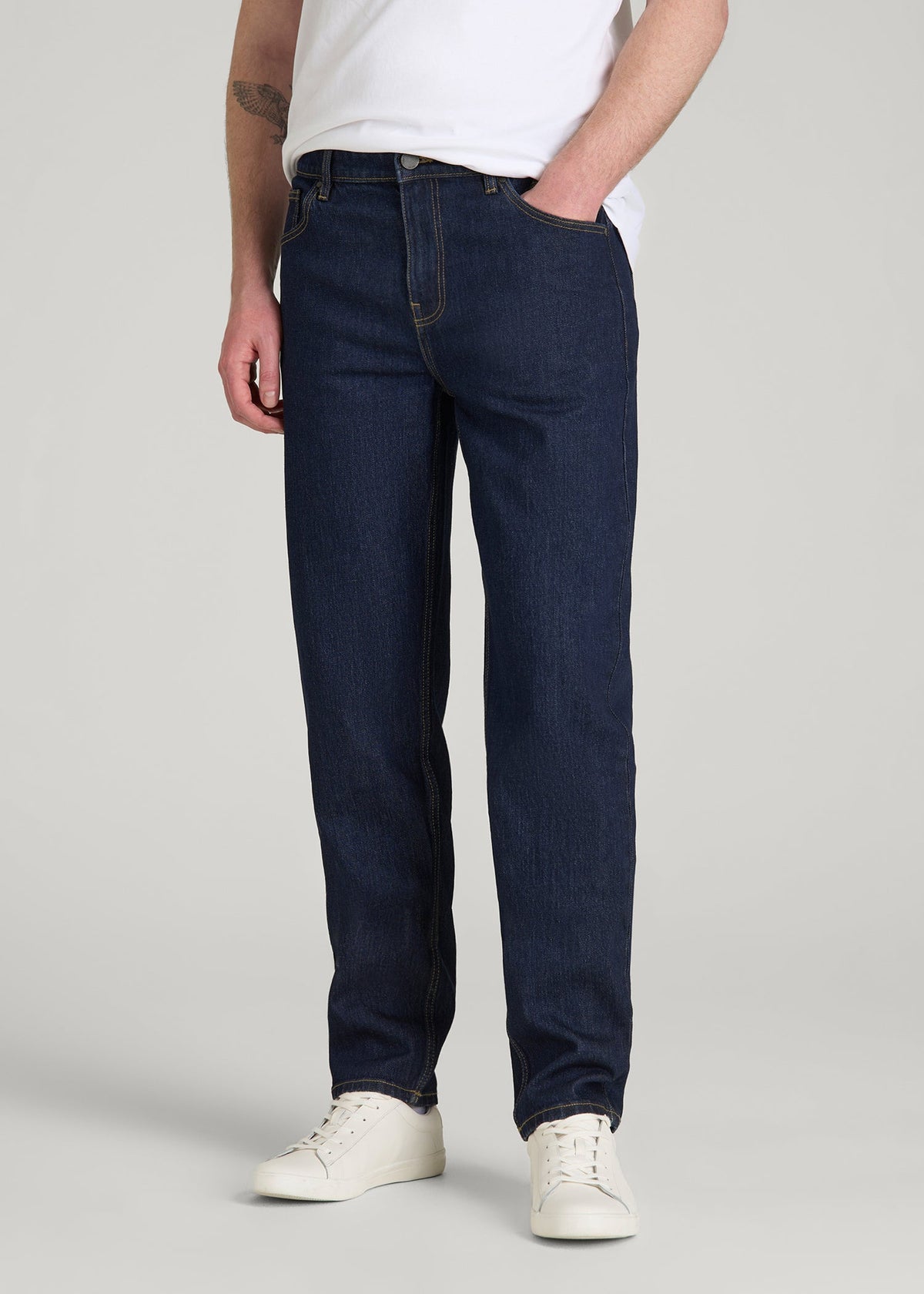American Tall Online Shop | MILO Relaxed Tapered Fit Jeans for Tall Men in Deep Indigo Wash