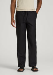 American Tall Discount | Stretch Cotton Linen Blend Pull-On Pants for Tall Men in Black