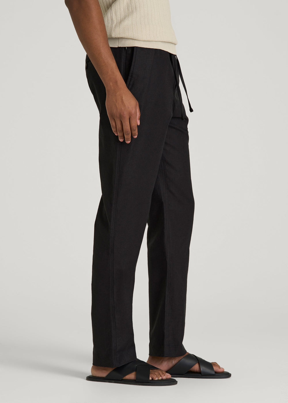 American Tall Discount | Stretch Cotton Linen Blend Pull-On Pants for Tall Men in Black