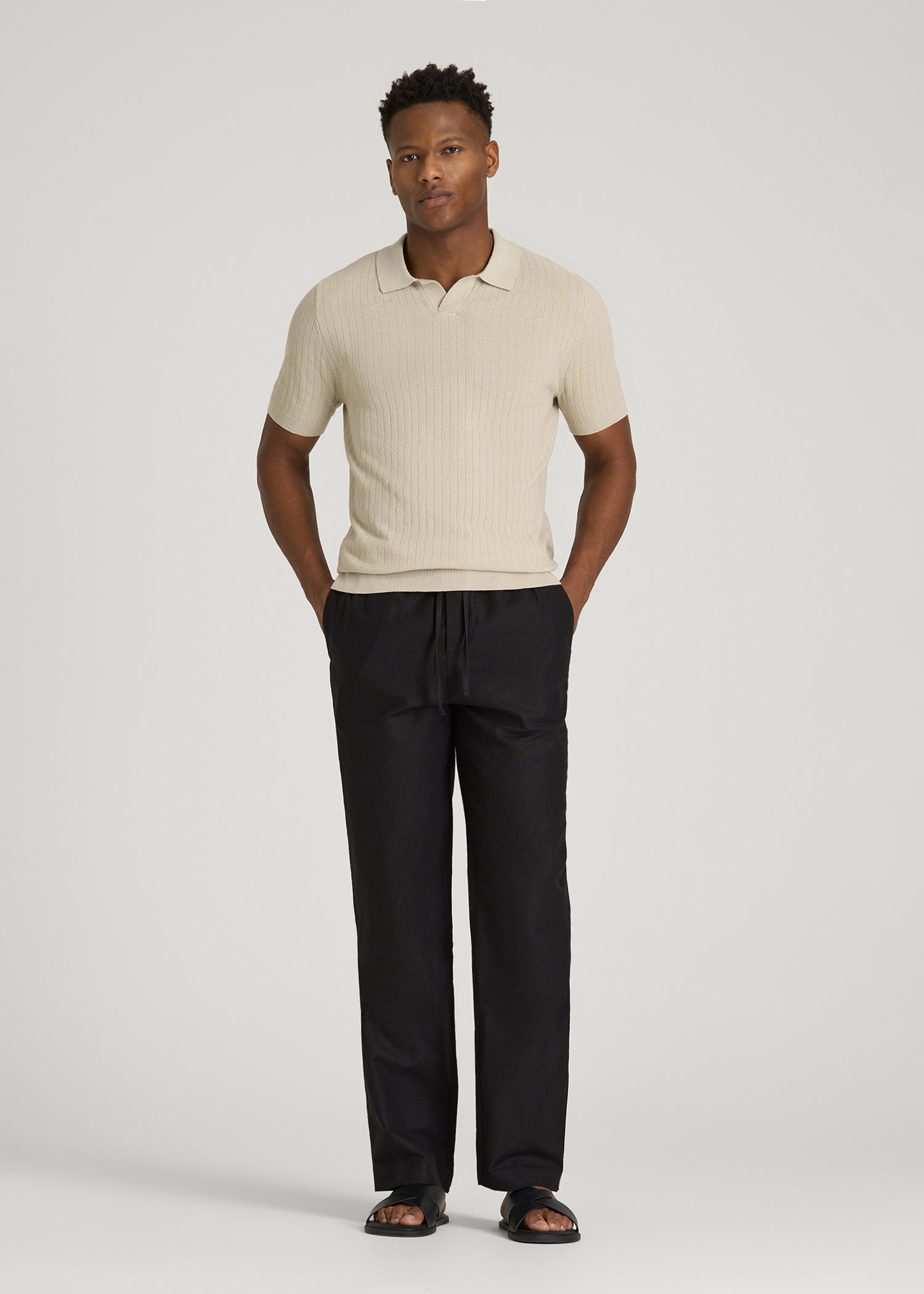 American Tall Discount | Stretch Cotton Linen Blend Pull-On Pants for Tall Men in Black
