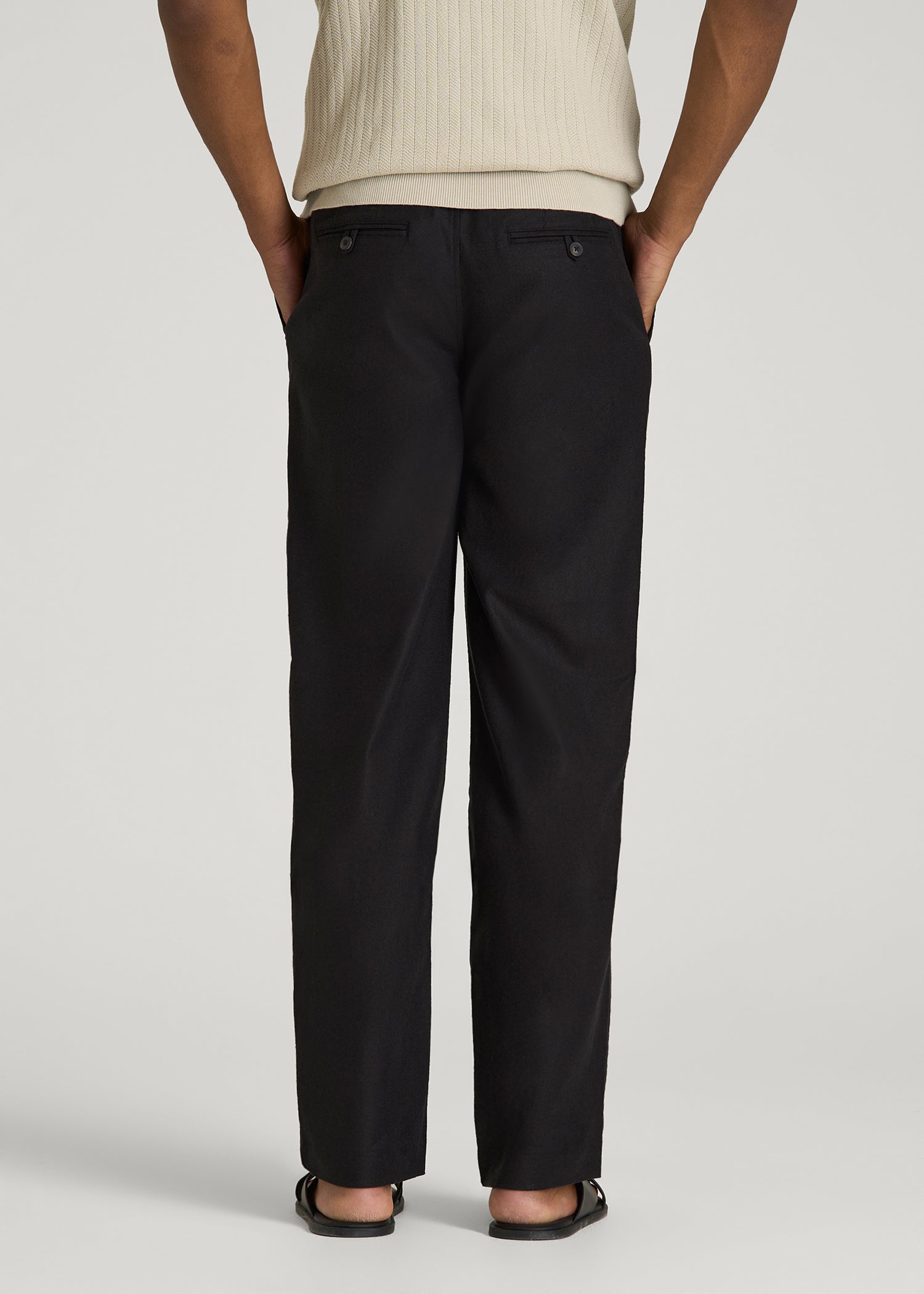 American Tall Discount | Stretch Cotton Linen Blend Pull-On Pants for Tall Men in Black