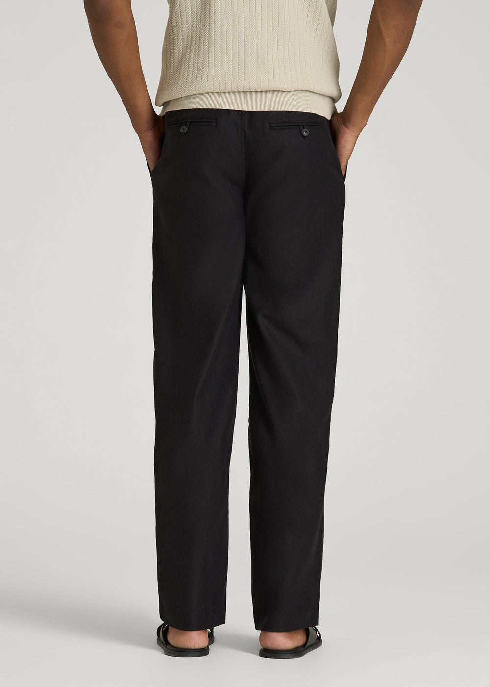 American Tall Discount | Stretch Cotton Linen Blend Pull-On Pants for Tall Men in Black
