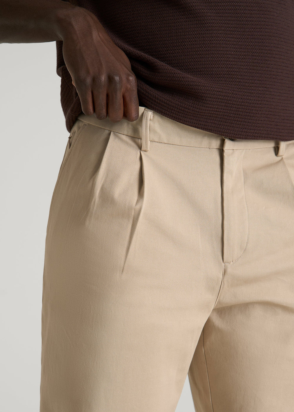 American Tall Online | Stretch Commuter Pleated Chinos for Tall Men in Warm Taupe