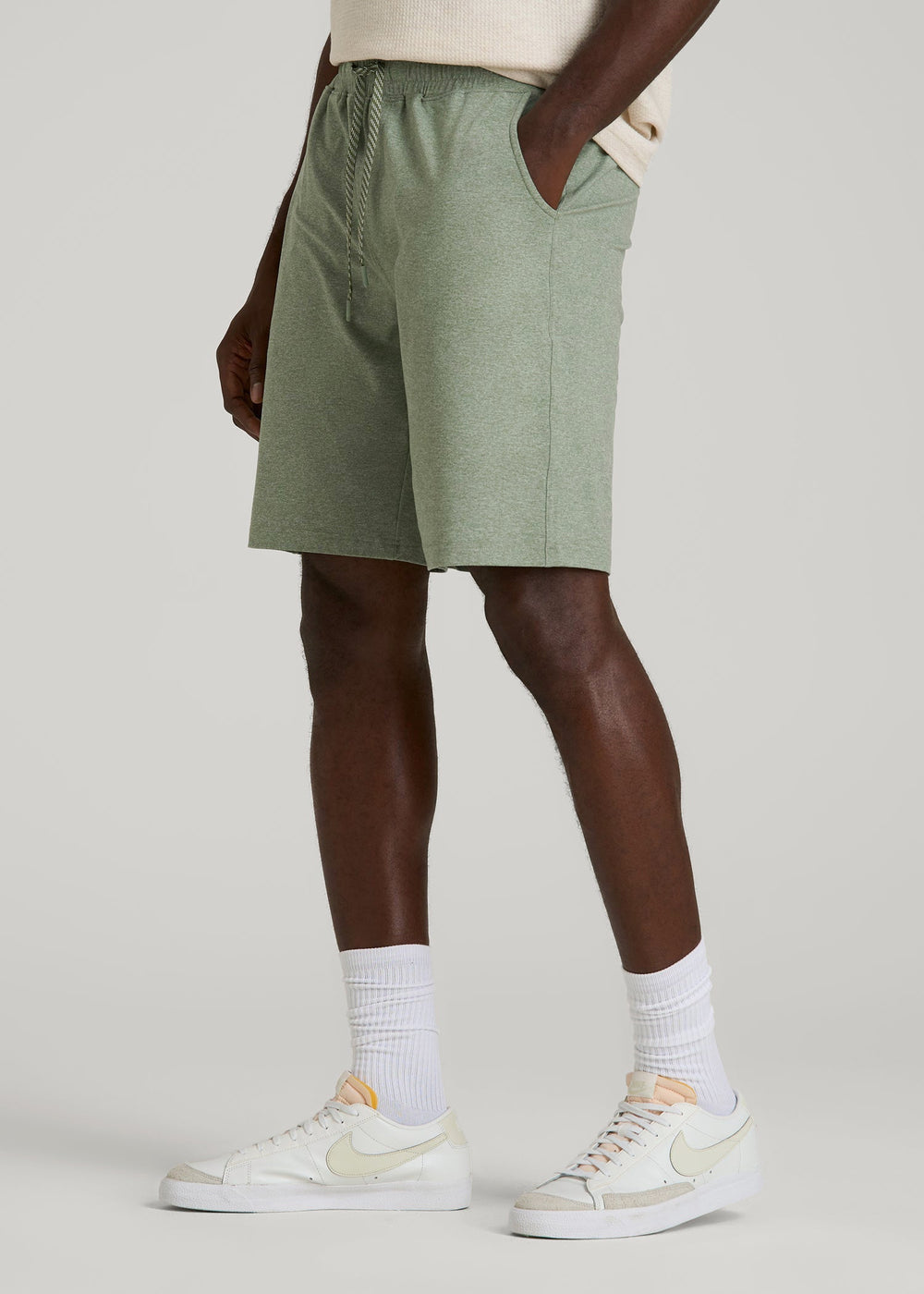 American Tall Discount | Weekender Stretch Lounge Shorts for Tall Men in Dark Seagrass Mix