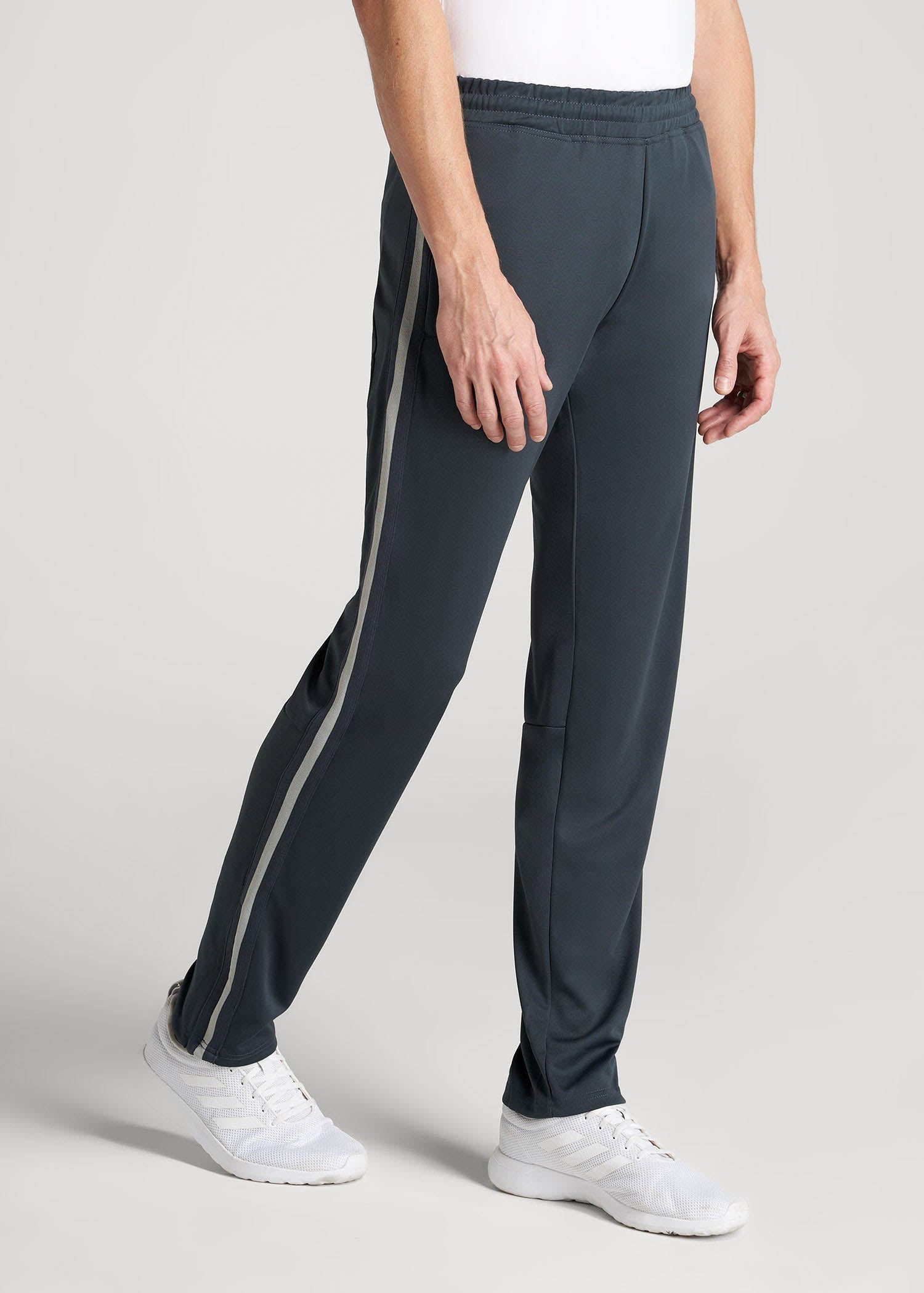 American Tall Discount | Athletic Stripe Pants for Tall Men in Storm Grey Stripe